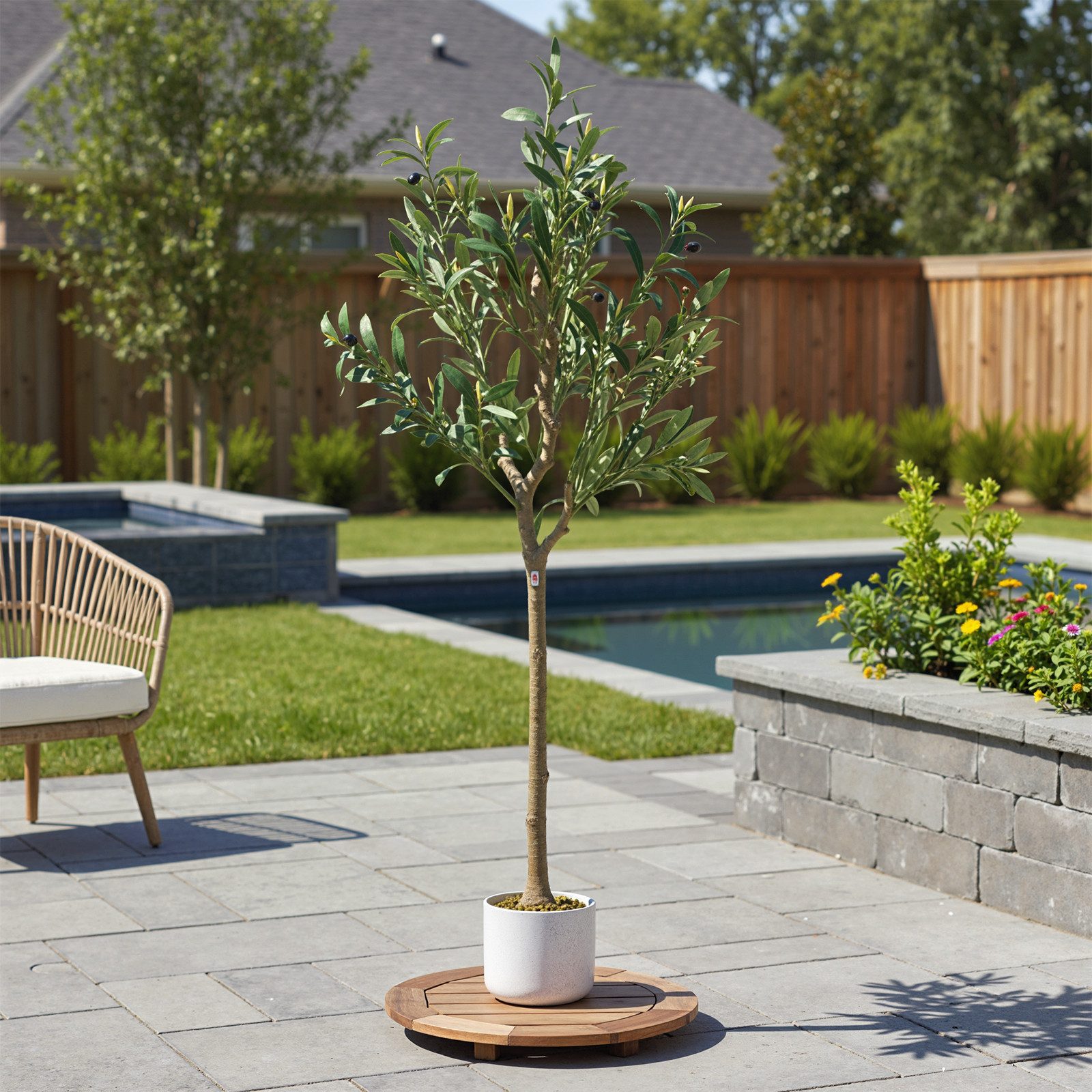 Kunstbaum Künstlicher Olivenbaum im Topf 60cm/120cm/135cm große Olivenbaum, GarveeMore, Höhe 120 cm, Kunstpflanze Deko für Wohnzimmer & Garten – Bild 3 von 5