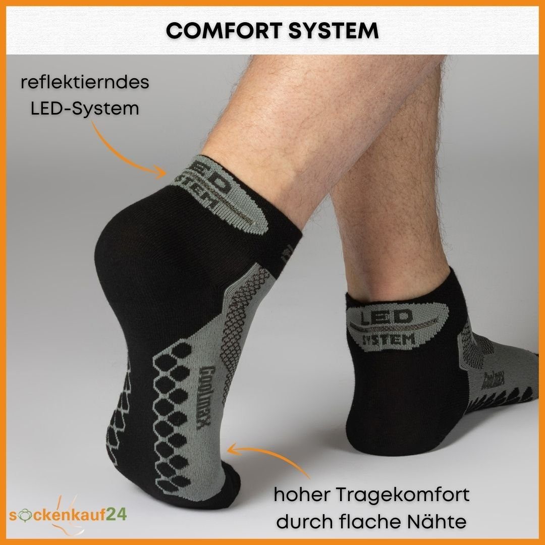 sockenkauf24 Funktionssocken Coolmax LED Fahrrad-Socken für Herren & Damen (Schwarz/Orange/Grau, 3-Paar, 43-46) Reflektor Radsport Socken 50303P WP