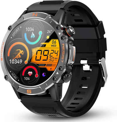 WalkerFit Smartwatch (1,43 Zoll, Android, iOS), mit Telefonfunktion,Militär Robuste Herzfrequenz/SpO2 Outdoor Sportuhr