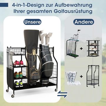 KOMFOTTEU Golftrolley, Golf-Organizer mit feststellbaren Rädern für 2 Golftasche