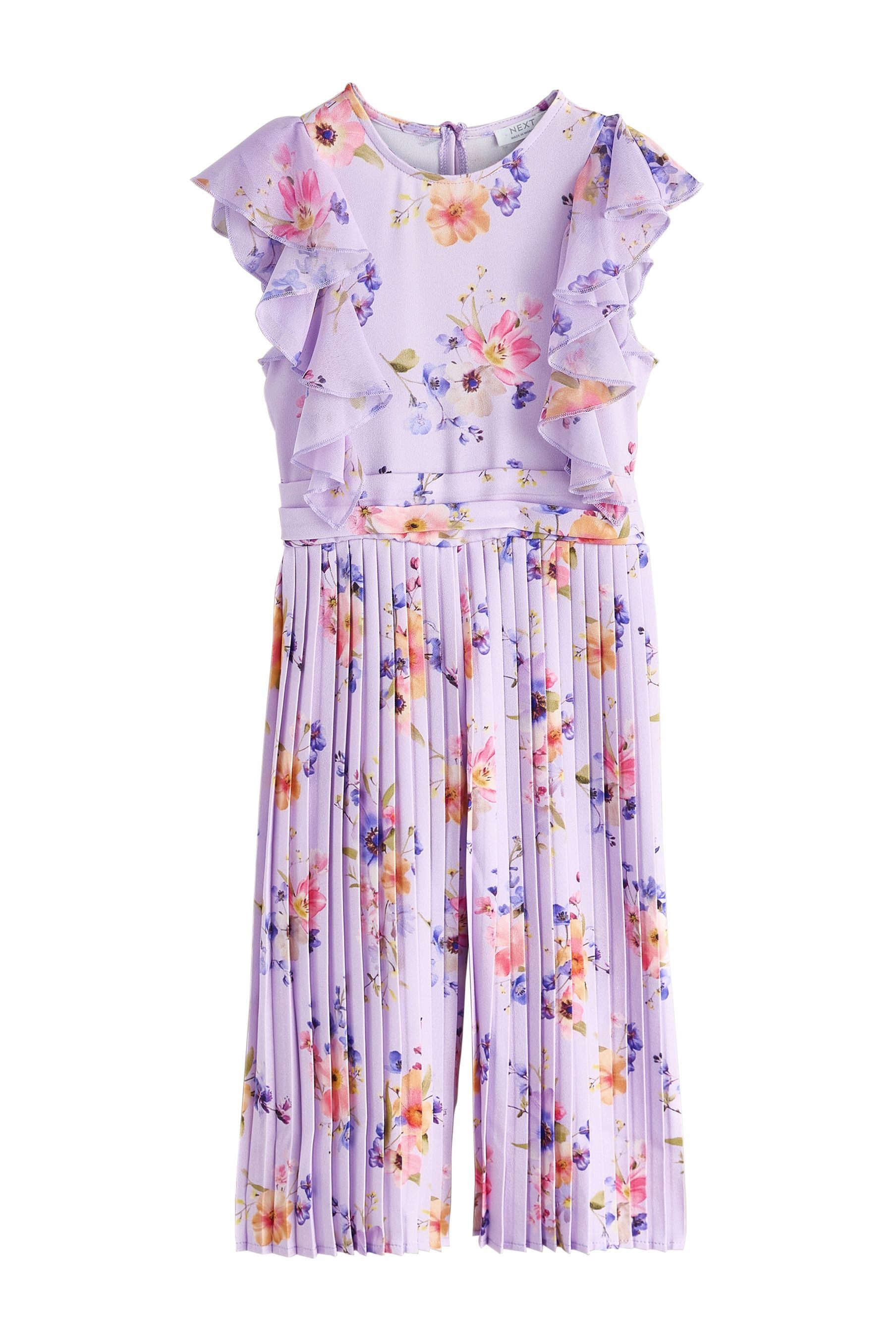 Next Jumpsuit Plissierte Jumpsuit mit kurzen Ärmeln und Rüschen (1-tlg)