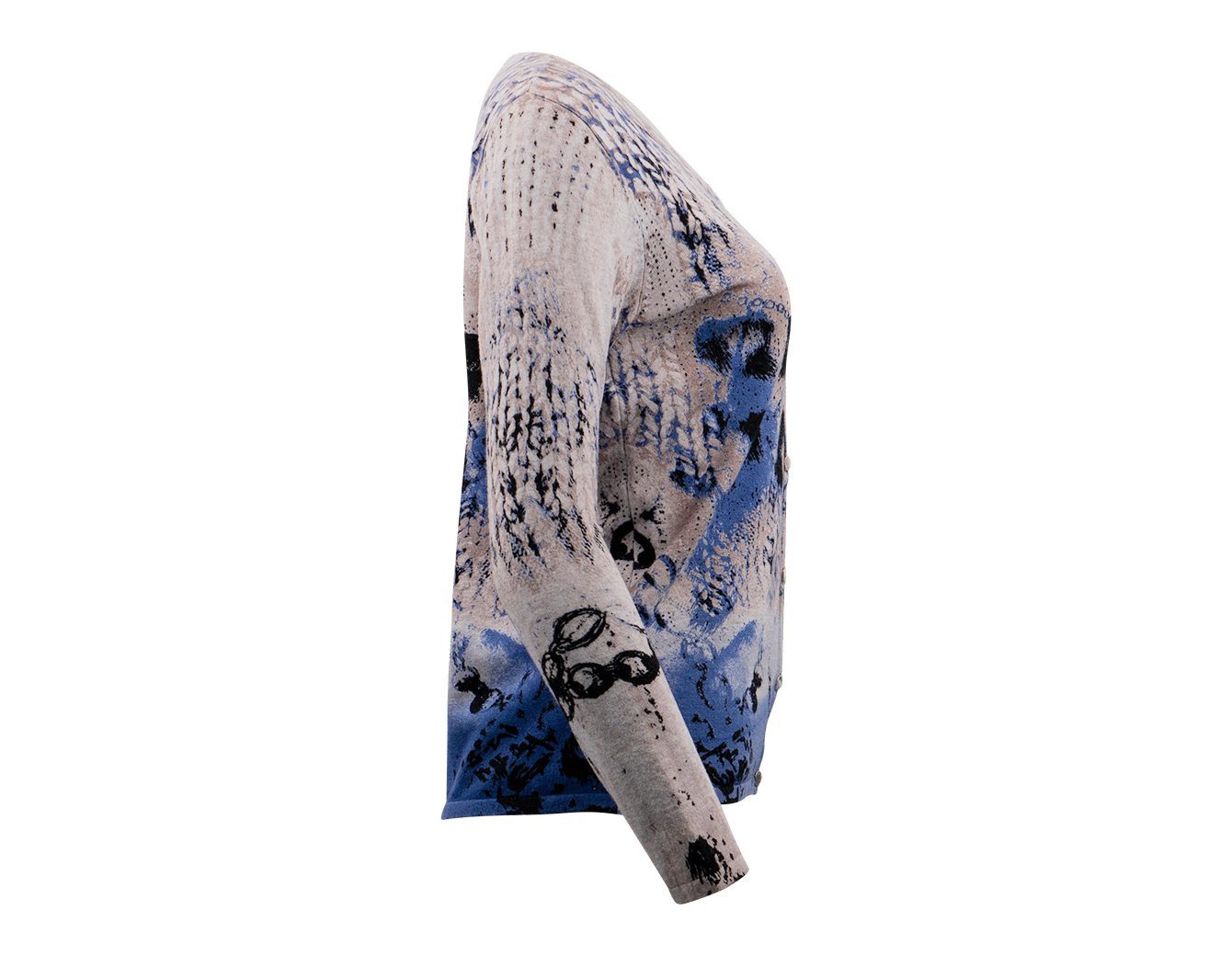 Passioni 2-in-1-Strickjacke Twinset mit grafischem Print Allover-Print in blau und grau – Bild 3 von 5