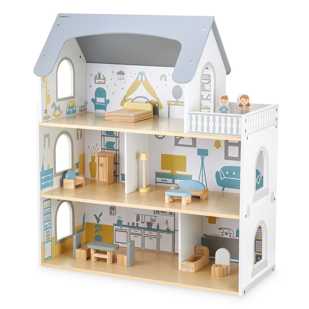 Mamabrum Puppenhaus Großes Puppenhaus aus Holz mit Zubehör und Spielfiguren günstig online kaufen