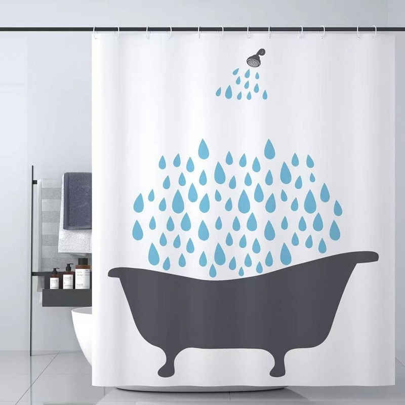 HomeBella Duschvorhang Textil Antischimmel mit Gewicht Schimmelresistent Wasserdicht (Anti-Bakteriell Wasserabweisend Stoff Polyester), Waschbar für Dusche Badewanne, mit Duschvorhangringen