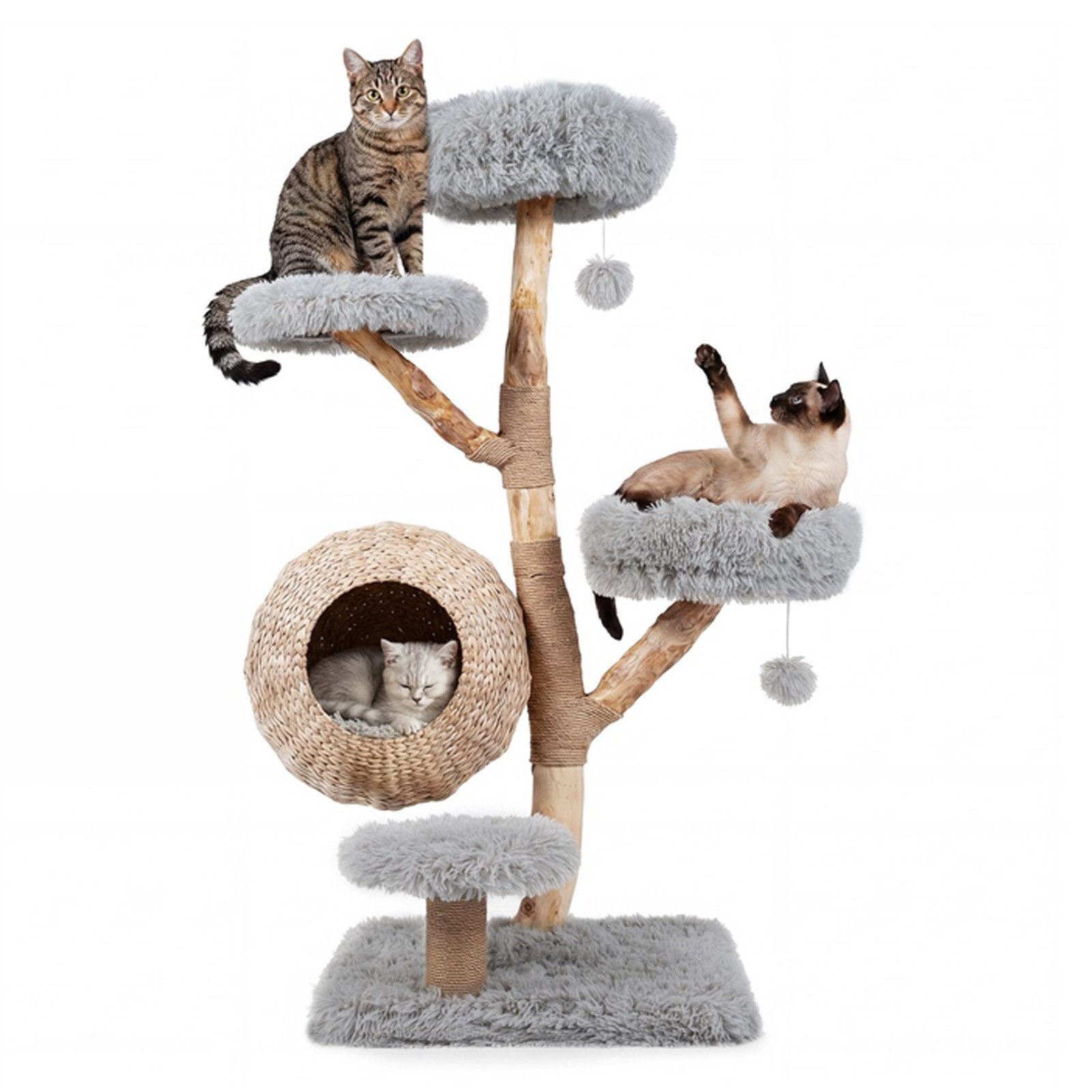 KOMFOTTEU Kratzbaum 5-stufiger Katzenbaum, mit Katzenhöhle, Jute-Kratzsäulen & gepolsterte Plattformen