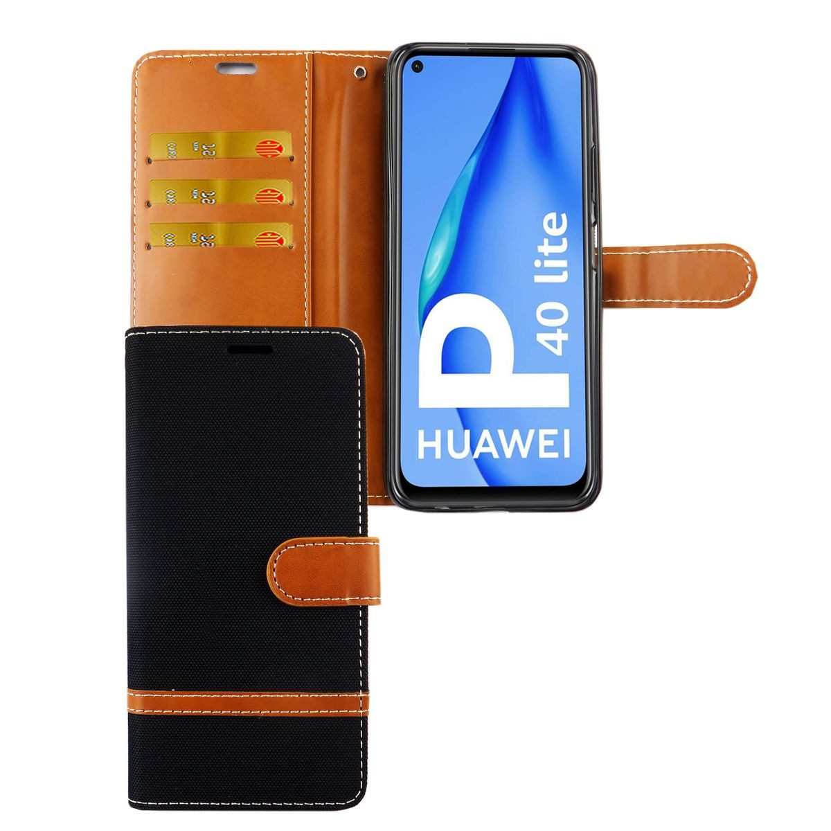 König Design Handyhülle Huawei P40 Lite, Huawei P40 Lite Handyhülle Bookcover Schwarz