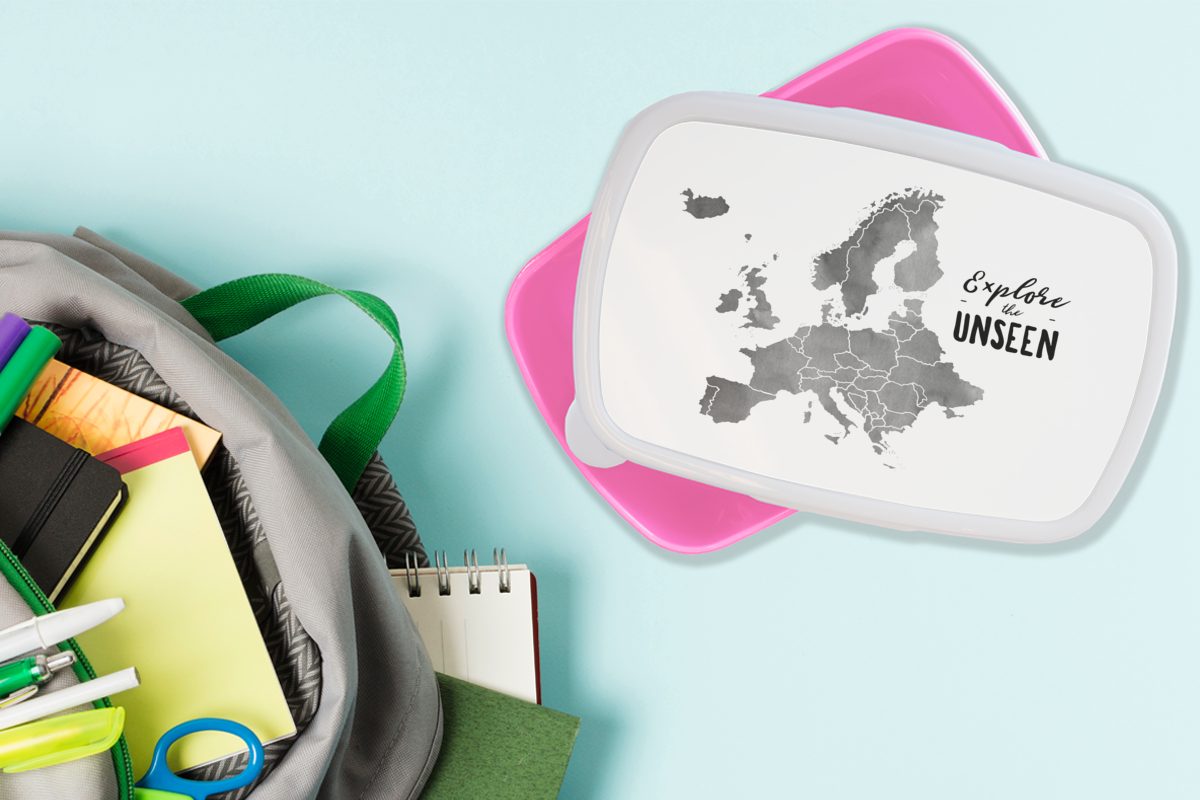 grauer mit unseen" Lunchbox -, Eurocard Erwachsene, Mädchen, dem MuchoWow Zitat in Brotbox (2-tlg), the "Explore Snackbox, Kunststoff Kinder, rosa für Aquarellfarbe Kunststoff, Brotdose