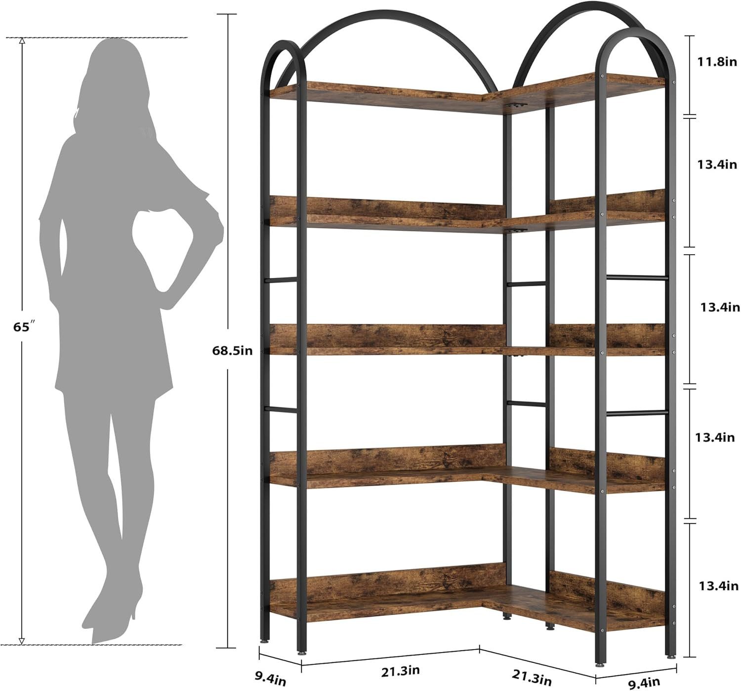 GarveeMore Bücherregal Gewölbtes,Eckbücherregal,L-förmiges Bücherregal,MDF, günstig online kaufen