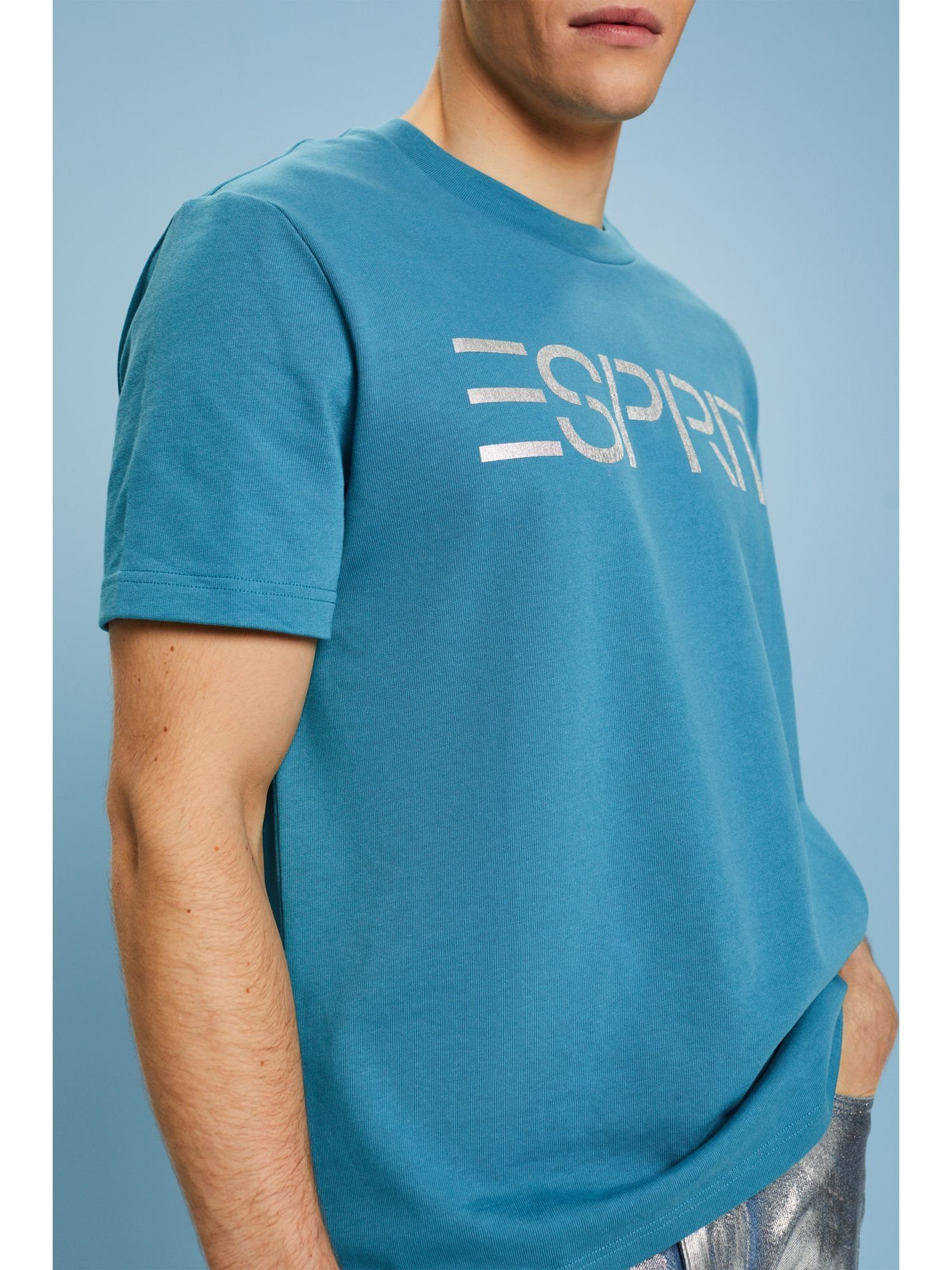 DARK Logoprint Esprit T-Shirt mit TURQUOISE T-Shirt (1-tlg)