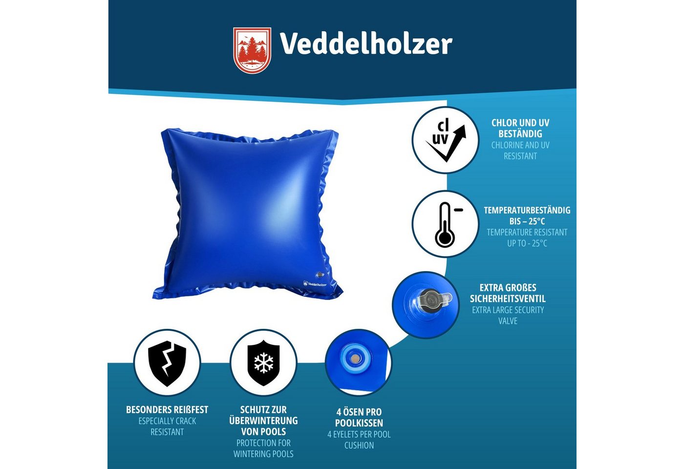 Thumbnail - Veddelholzer Garten aufblasbare Whirlpoolabdeckung XXL 120 x 120 cm Luftkissen Poolkissen Poolabdeckung Pool Zubehör, Po...