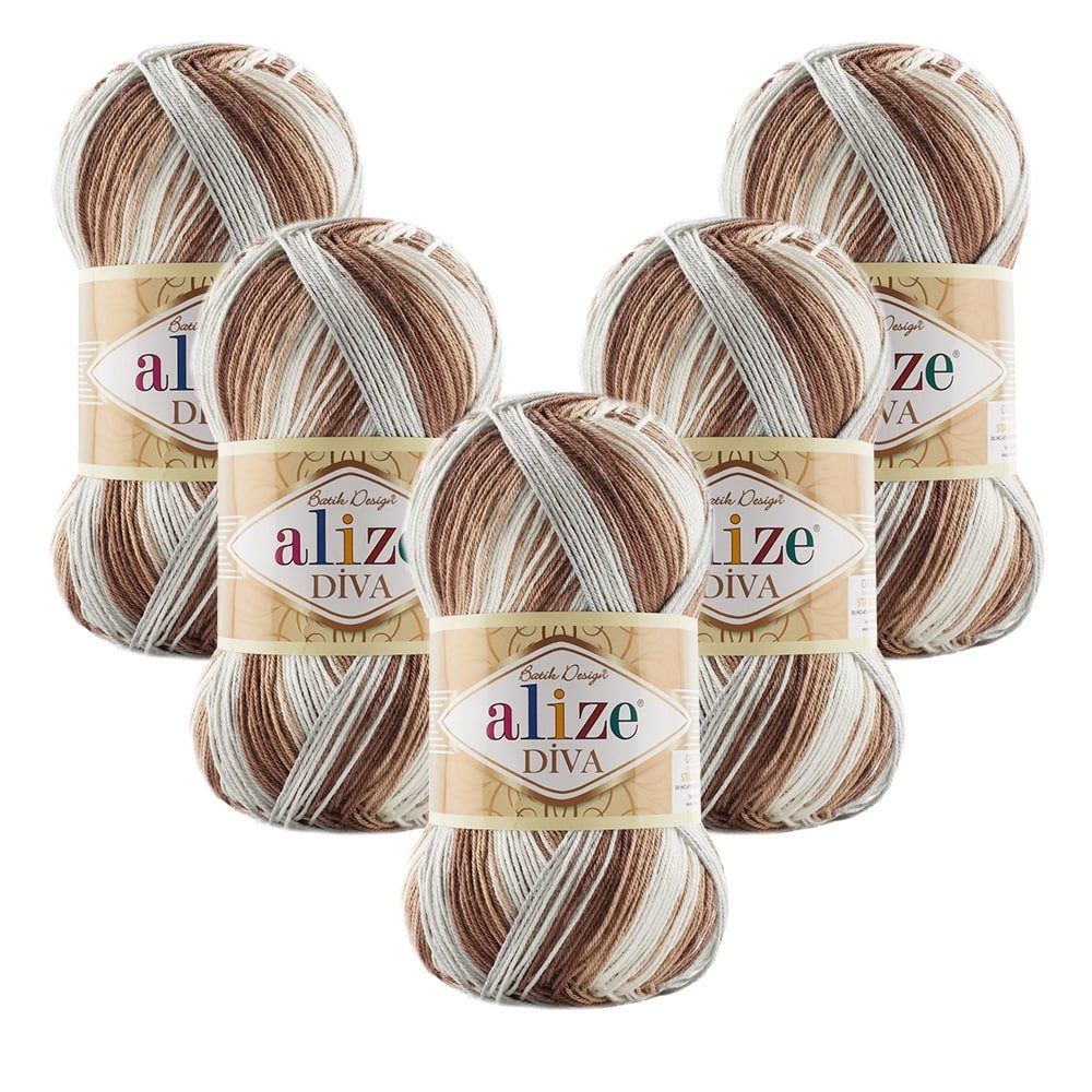 Alize 5 x ALIZE Diva Batik 5742 Häkelwolle, 350 m, Häkelgarn,Seideneffekt,Handstrickgarn