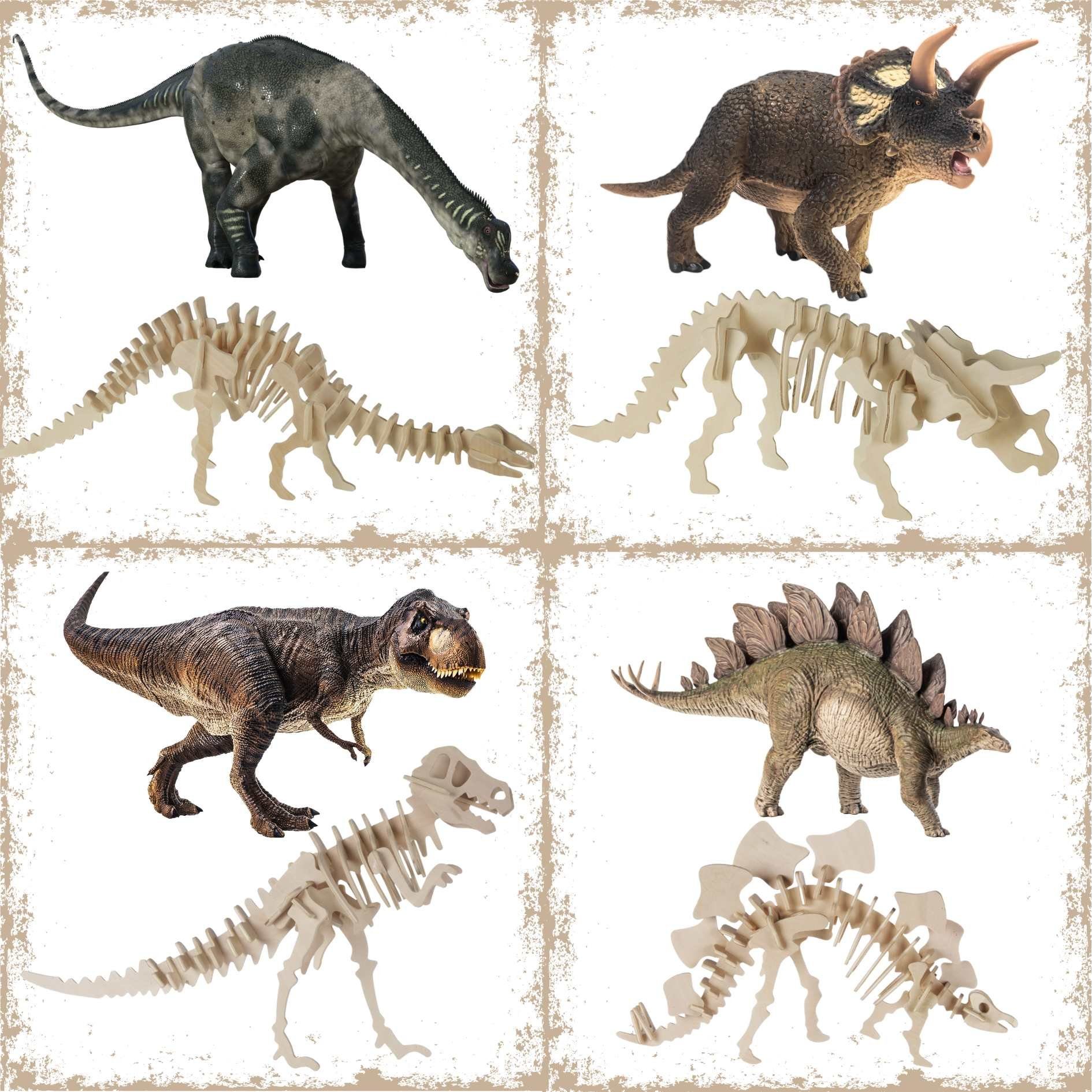 Bada Bing 3D-Puzzle 4er Set Dino Dinosaurier 3D Holzpuzzle Kinder 131 Puzzleteile Puzzle