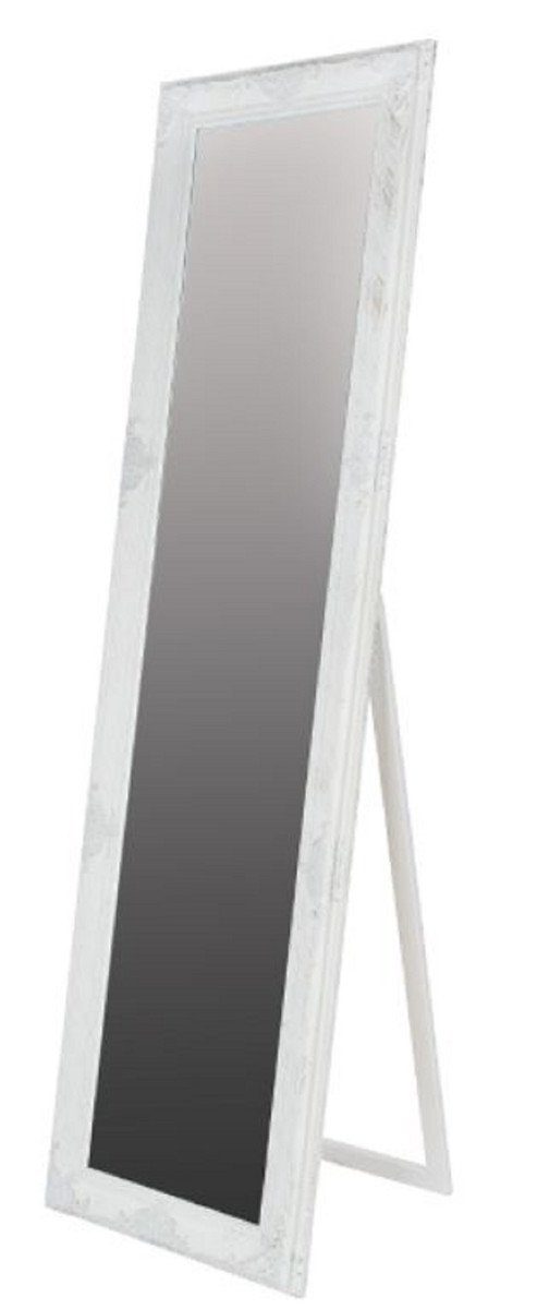 Casa Padrino Barockspiegel Barock Standspiegel Weiß / Gold 50 x H. 180 cm - Handgefertigter Spiegel mit Holzrahmen & wunderschönen Verzierungen