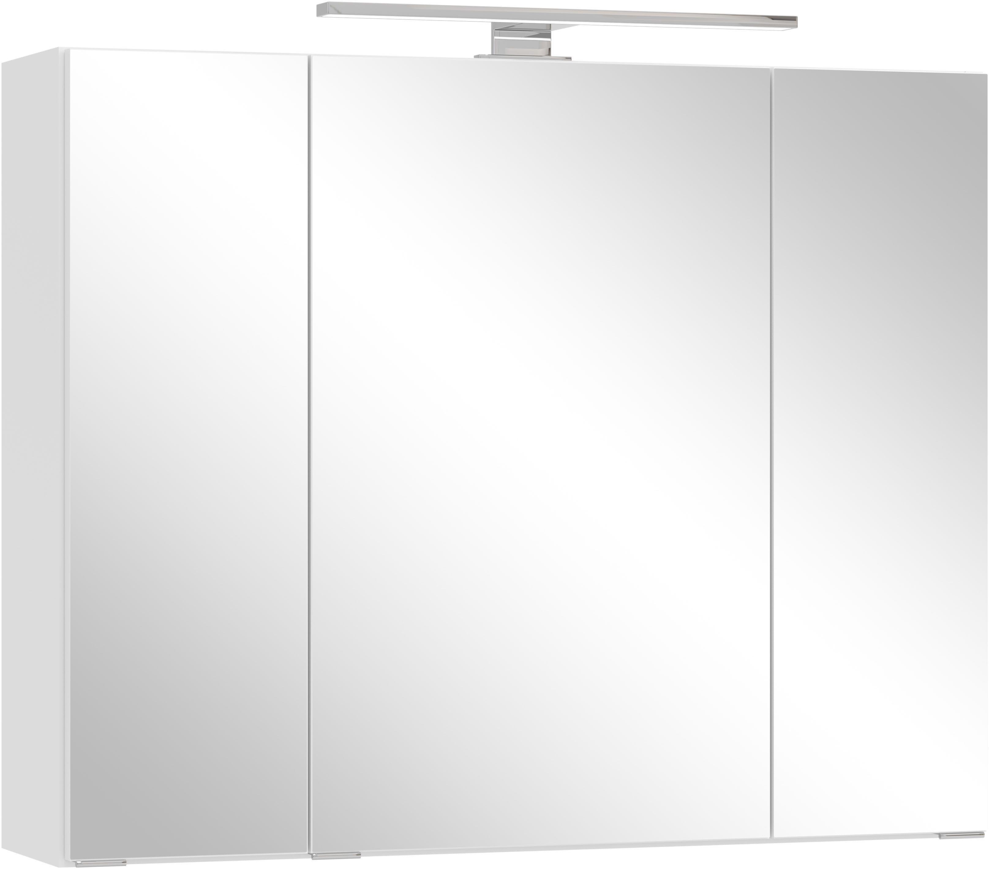 OTTO home Spiegelschrank BOZEN, 3D-Spiegelschrank 80 cm (Badezimmerschrank, Badschrank, Stauraum, Badmöbel, Schrank) Inklusive LED-Aufbauleuchte, Steckdose und Schalter