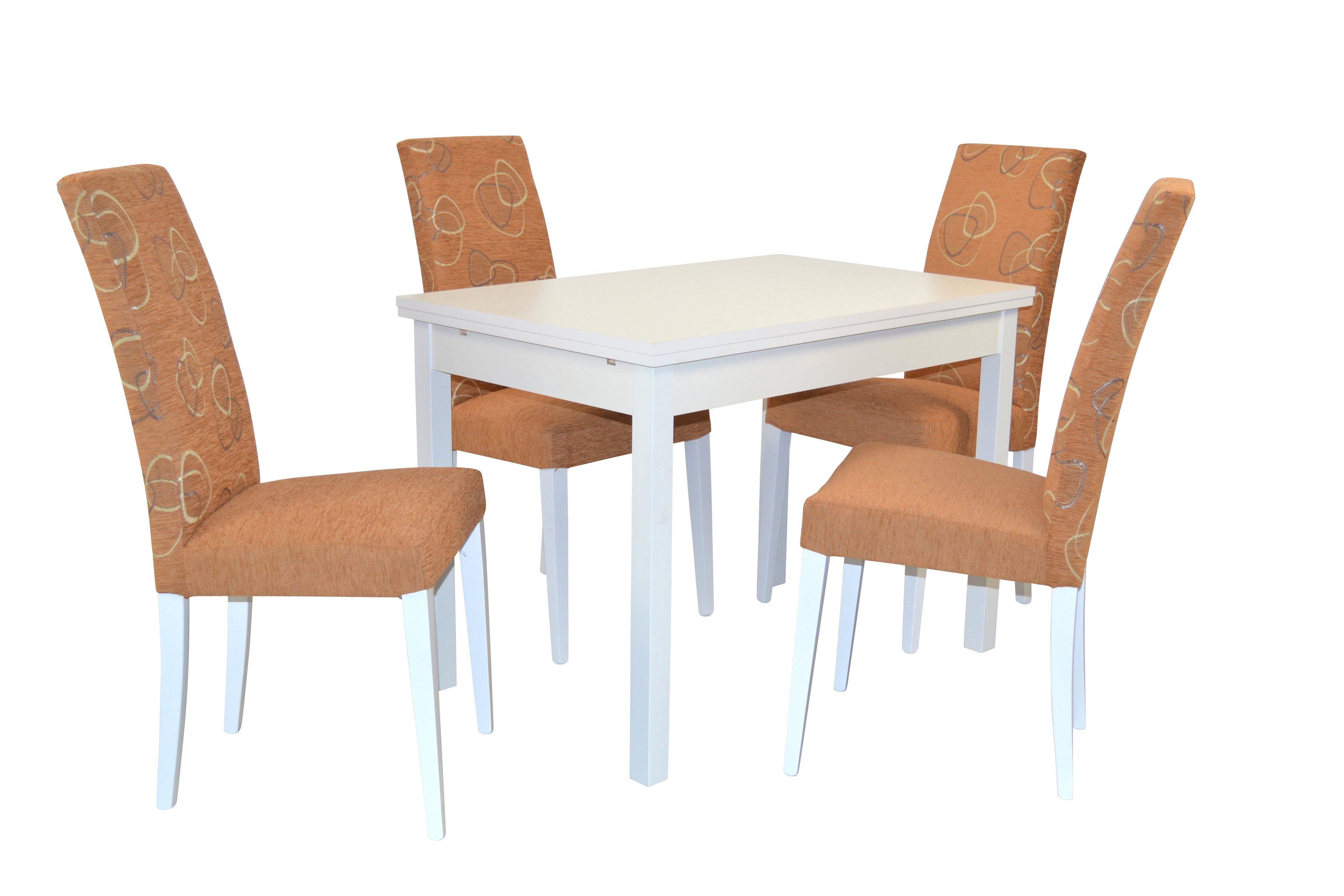 Essgruppe braun (Spar-Set, moebel-direkt-online Esstisch 5tlg. Set), Ansteckplatten mit vergrößerbar Stoffbezug 5tlg. Tischgruppe,