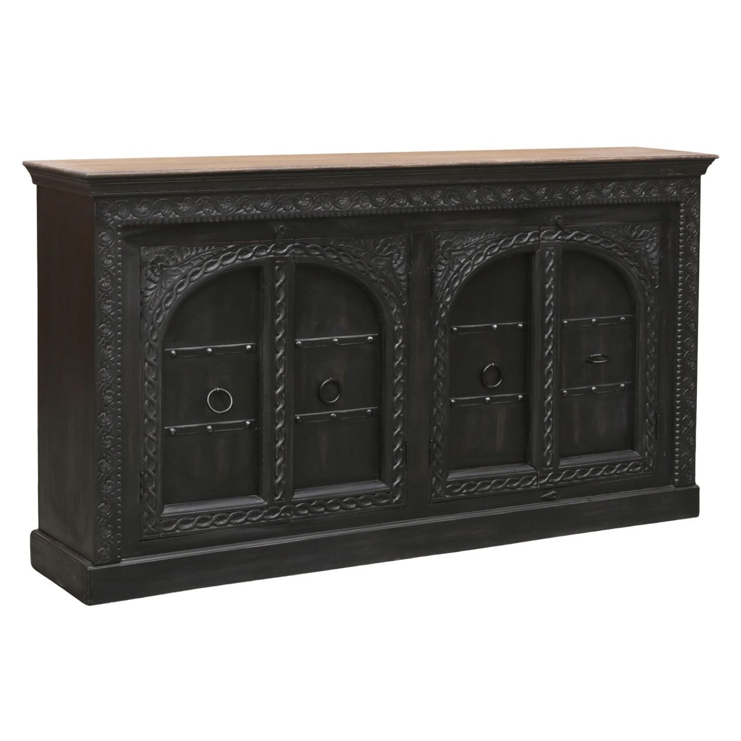 Marrakesch Orient & Mediterran Interior Sideboard Sideboard Naela handgeschnitzt in Naturbraun im Vintage-Stil 190 cm (1 St), Handarbeit