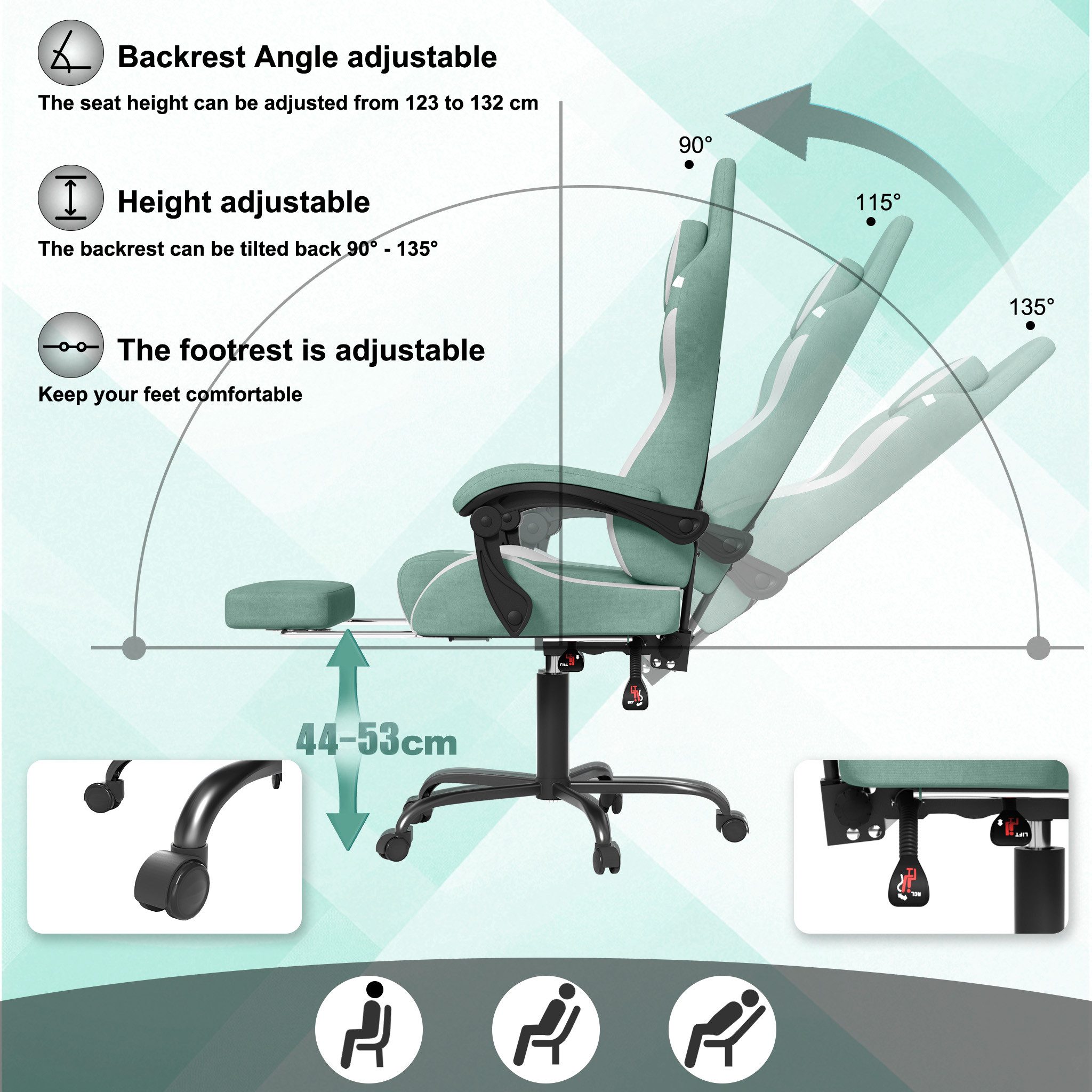FIVMEN Gaming-Stuhl Racing Ergonomischer Computer-Bürostuhl mit Massage-Lendenkissen, Ausziehbarer Fußstütze Lordosenstütze Kopfstütze, höhenverstellbarer – Bild 4 von 5
