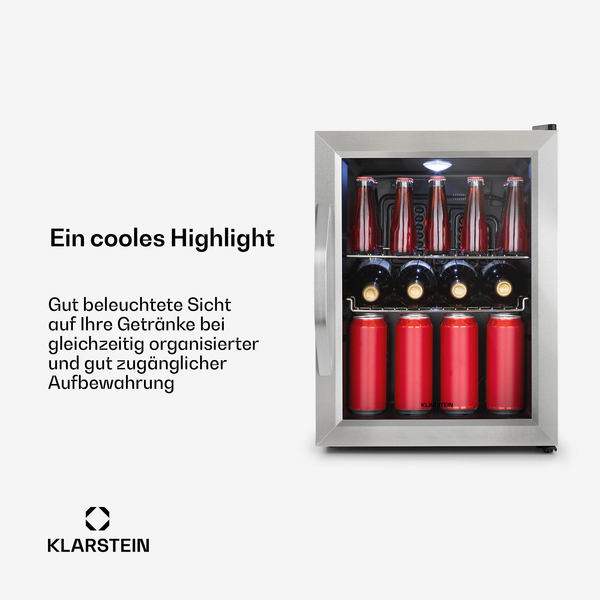 Klarstein Getränkekühlschrank Beersafe M Getränkekühlschrank 33 L Glastür Edelstahl 2 Böden 10033119, 55.2 cm hoch, 40.3 cm breit, Mini Kühlschrank Bierkühlschr – Bild 4 von 5