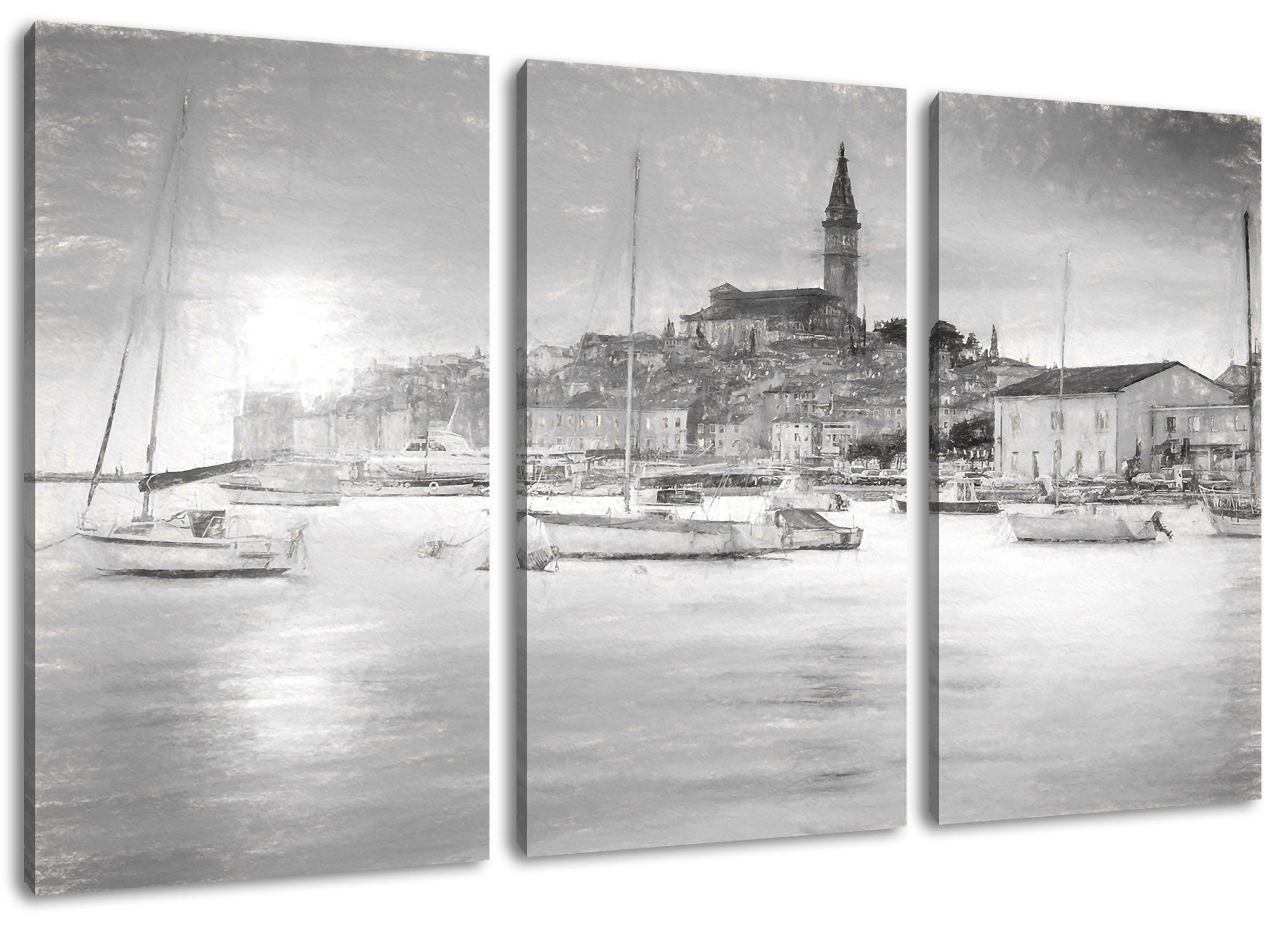 St), Hafenstadt, 3Teiler inkl. Kroatische Zackenaufhänger (120x80cm) Pixxprint Kroatische fertig (1 Leinwandbild bespannt, Leinwandbild Hafenstadt