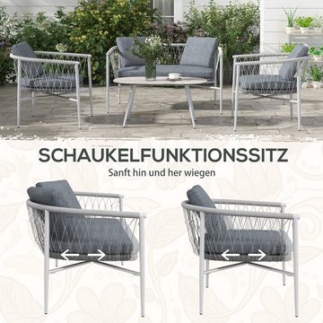 Outsunny Sitzgruppe 4 tlg. Rattan Gartenmöbel-Set mit 1 Couchtisch, 2 Sessel, 1 Doppelsofa, (Sitzgarnitur, 4-tlg., Gartengarnitur), für Garten, Terrasse, Stahl, Grau