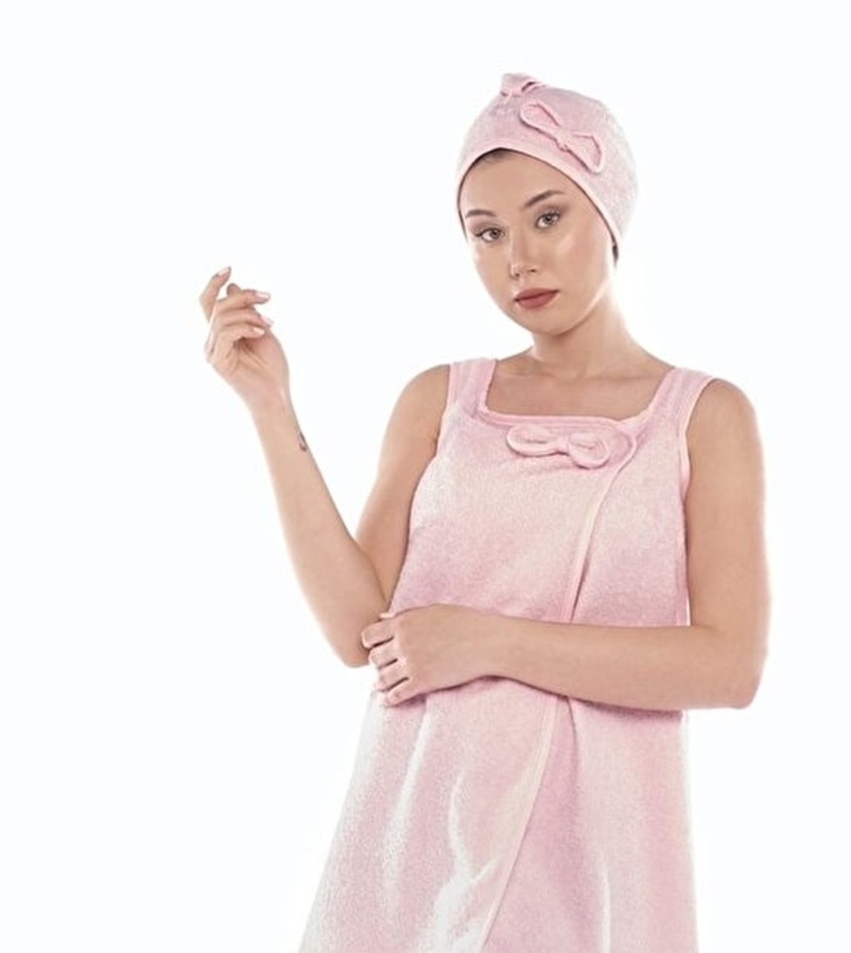 Nisan Kimono, Bademantel und Mütze Bademantel Set Sauna Set Strandkleid Morgenmantel Pink