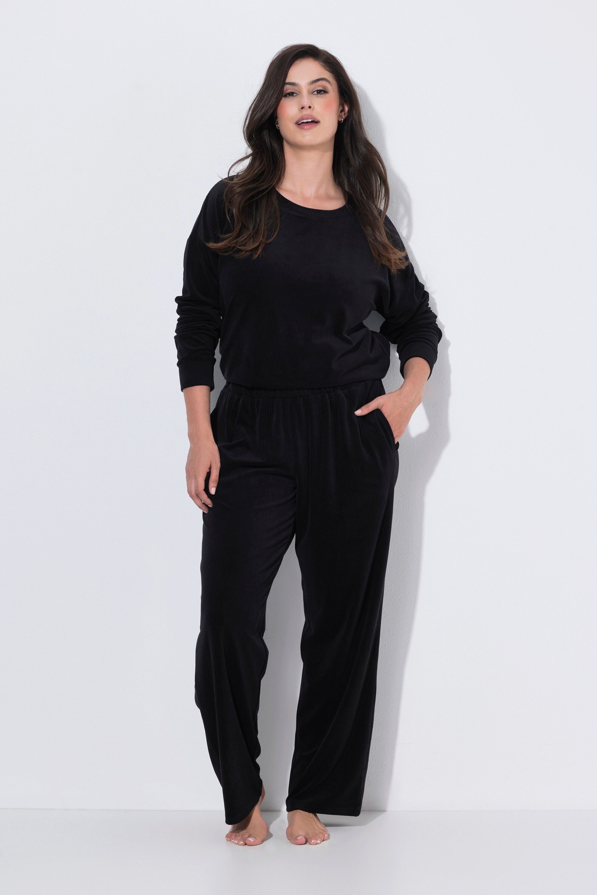Ulla Popken Homewearhose Homewear-Marlenehose weites Bein Elastikbund