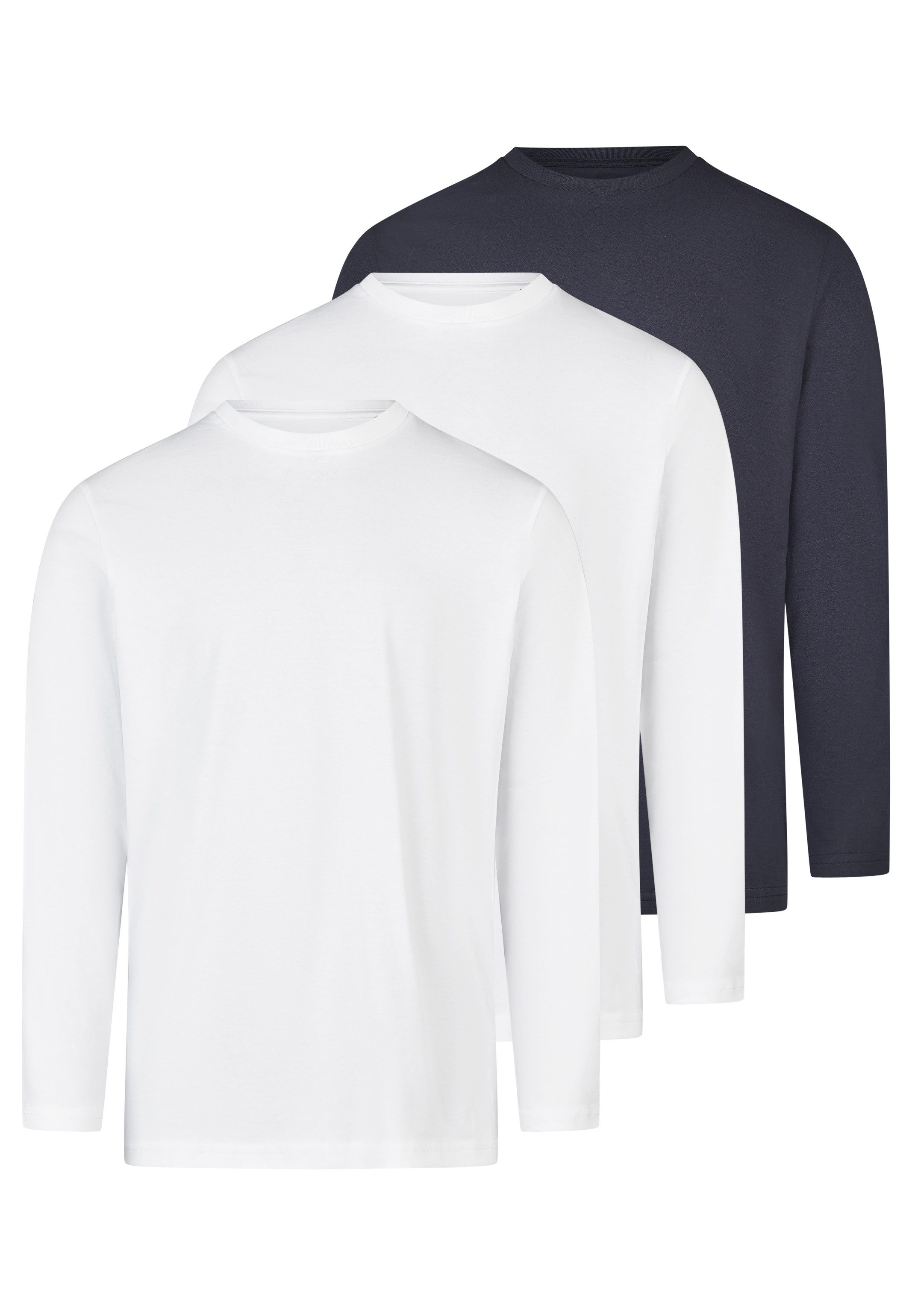 RAGMAN Langarmshirt 3er Pack Basic (Spar-Set, 3-tlg) Langarmshirt - Baumwolle - Atmungsaktiv - Gerader Schnitt mit Rundhals