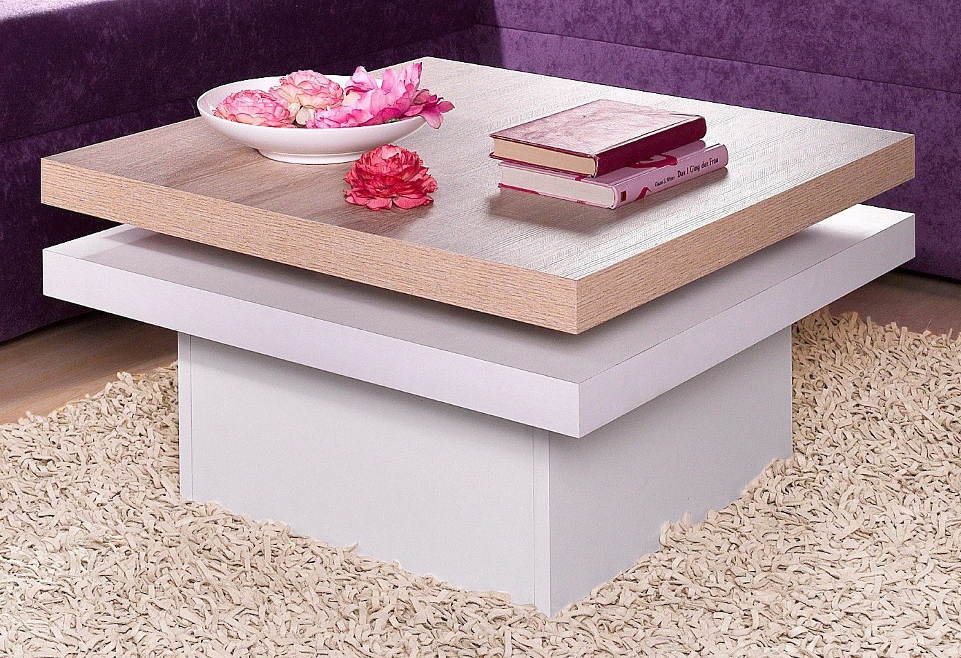 PRO Line Couchtisch, aus Holz, mit Funktion, 2 Tischplatten, 1 Tischplatte drehbar sonoma eiche/weiß | sonoma eiche