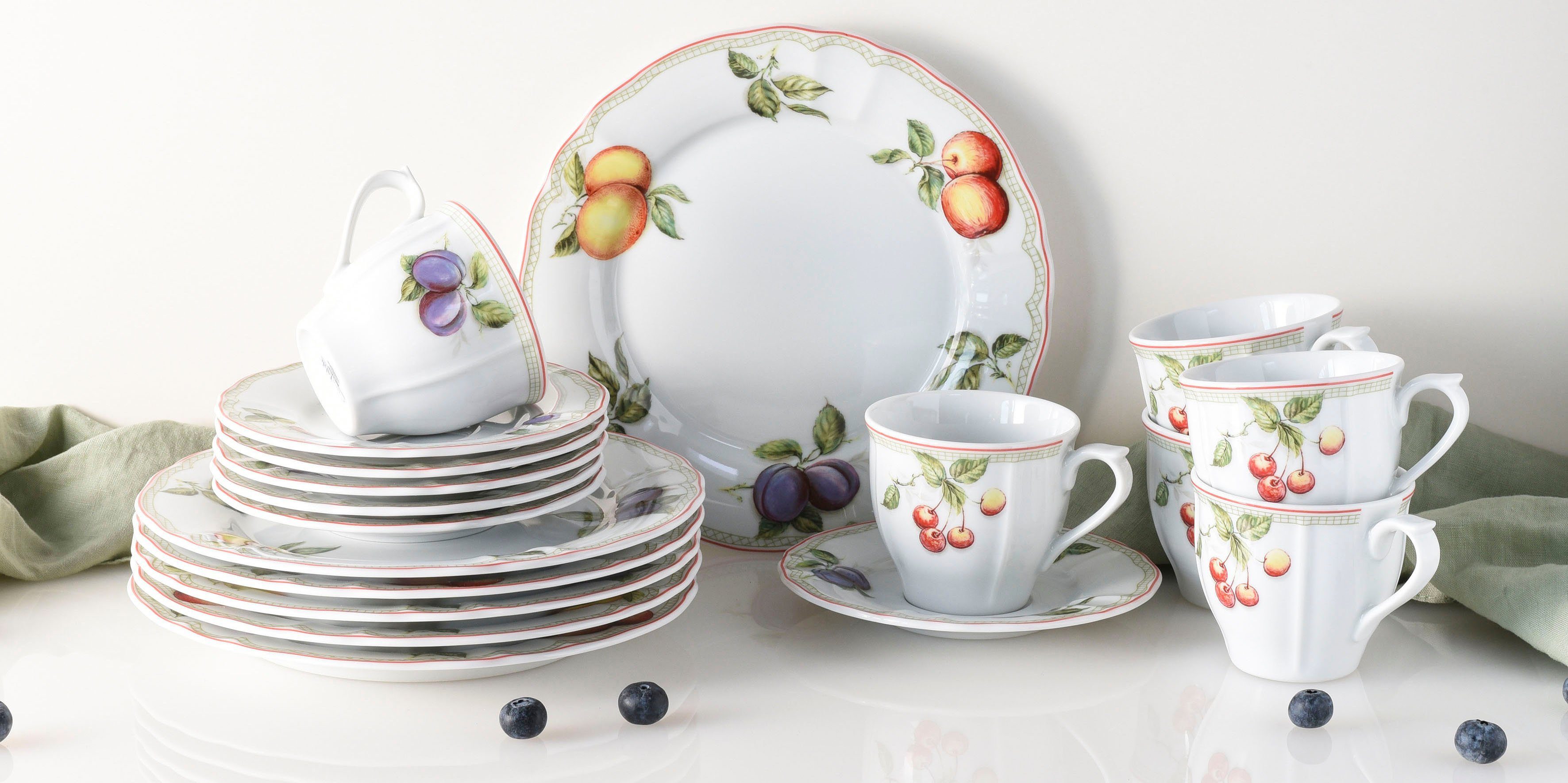 Orchard für 6 Teile, Flora Personen, Geschirr-Set (18-tlg), Porzellan, 6 Kaffeeservice Service, Personen 18 CreaTable