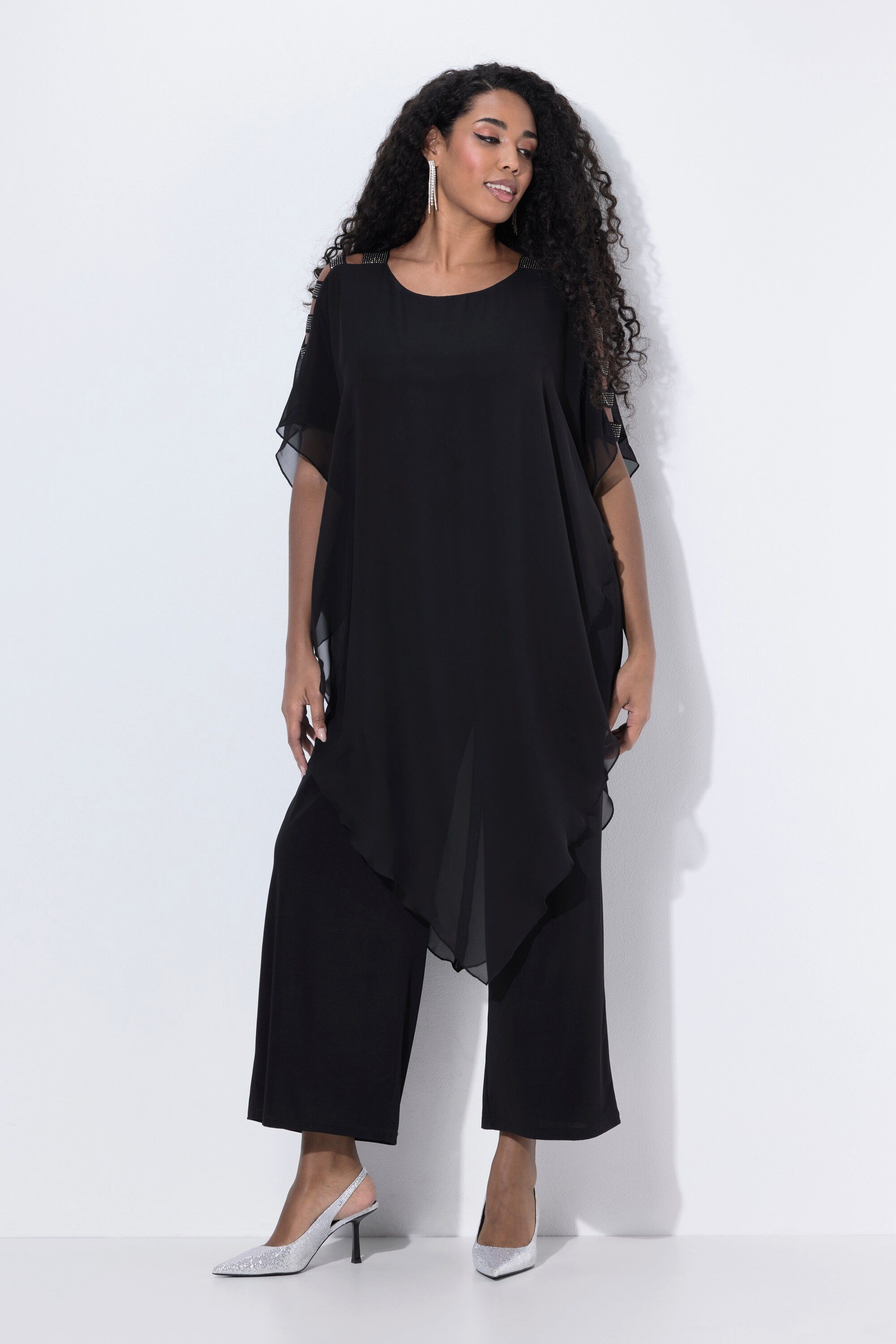 Ulla Popken Schlupfhose Jumpsuit Einteiler Jersey Chiffon-Überwurf günstig online kaufen