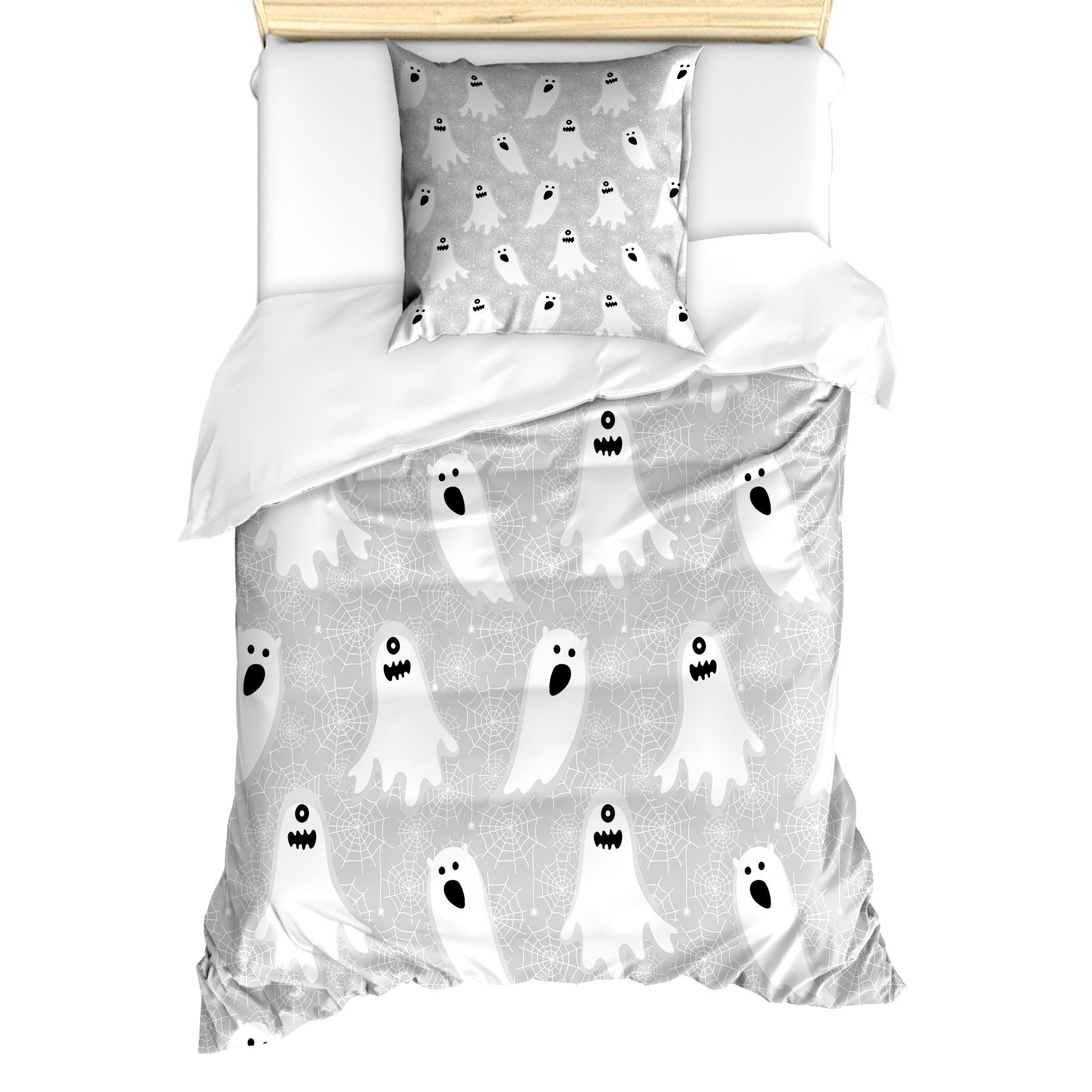 Abakuhaus Bettwäsche Milbensicher Allergiker geeignet mit Kissenbezug, Microfaser, Halloween Boo-Geist und Spinnen-Netz