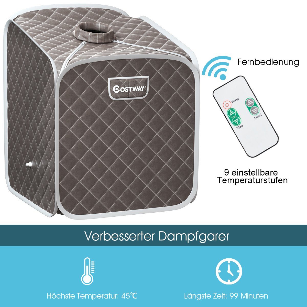 COSTWAY Sauna 2L Dampfsauna, 1000W, mit Sitz