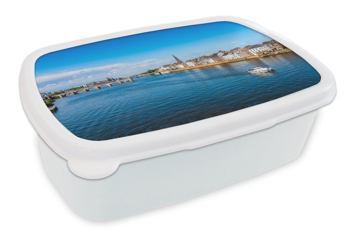 MuchoWow Lunchbox Schiff - Luft - Maastricht, Kunststoff, (2-tlg), Brotbox für Kinder und Erwachsene, Brotdose, für Jungs und Mädchen weiß