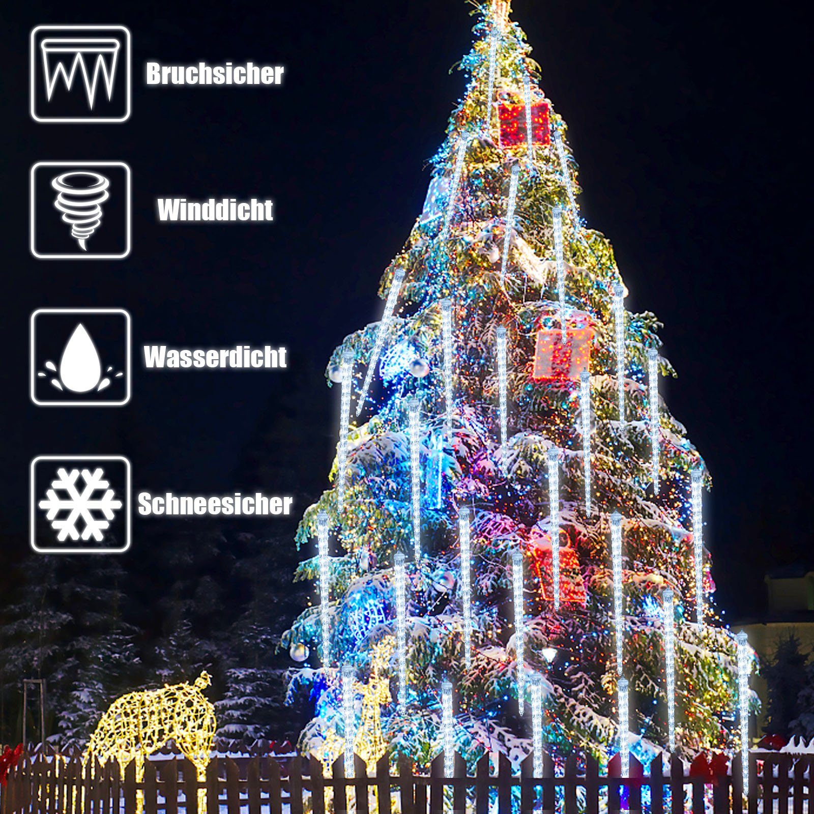 LED-Lichtervorhang Traufe wasserdicht, 2.8M, Weihnachten 42.5cm, anschliessbar, 8 Lichter, Deko für 288LEDs, Rosnek Bäume, LED Eiszapfen 288-flammig, Eiszapfen,