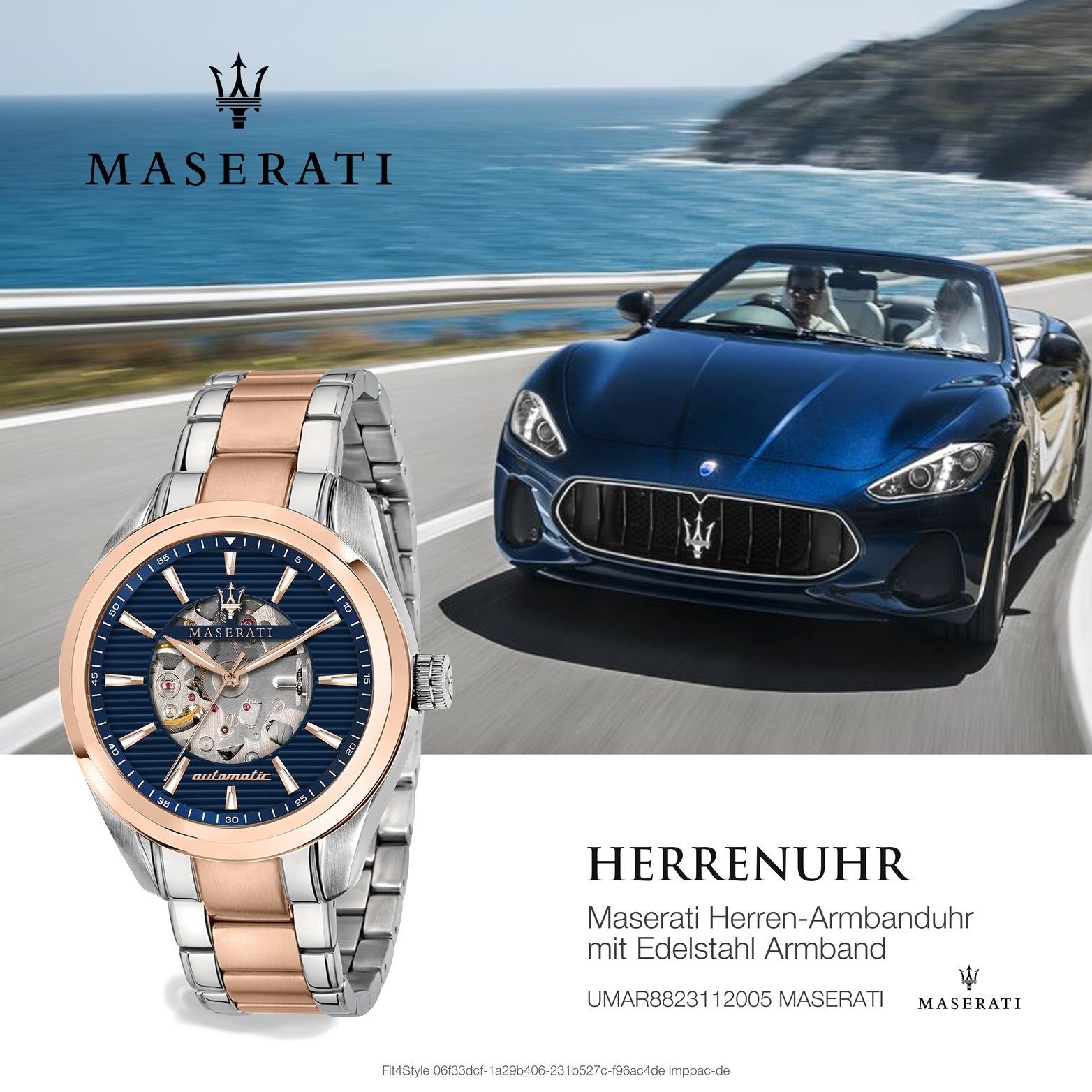 Gehäuse, 45mm) Maserati Herrenuhr blau Armbanduhr, (ca. Edelstahl Edelstahlarmband, MASERATI Quarzuhr groß rundes