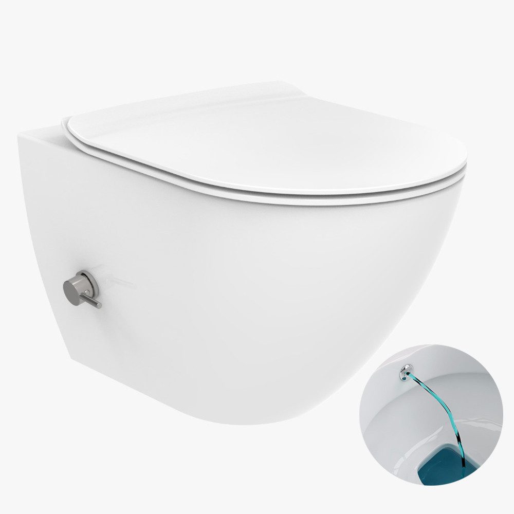 Ekershop Dusch-WC NC Easy TAHARET Spülrandloses Hänge WC integr. Kalt Armatur mit Deckel, Wandmontage, Wandhängend, Randlos Taharet Wand WC, WC-Sitz mit Absenkautomatik