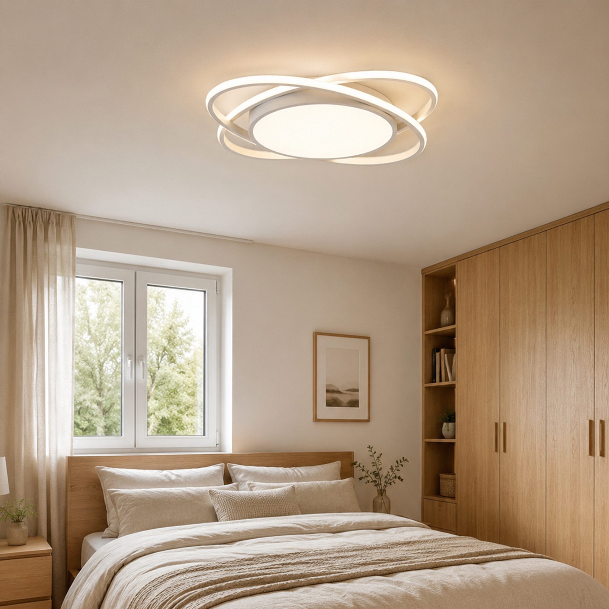 OYLCDI Deckenleuchten LED Deckenlampe Ø53cm,Dimmbar mit Fernbedienung für Wohnzimmer, LED fest integriert, 62W 3000-6500k, Modern Runde Wohnzimmer Schlafzimmer Arbeitszimmer Esszimmer Dekoration Lampen, Mit Speicherfunktion.Lichtfarbe- und Helligkeit einstellbar
