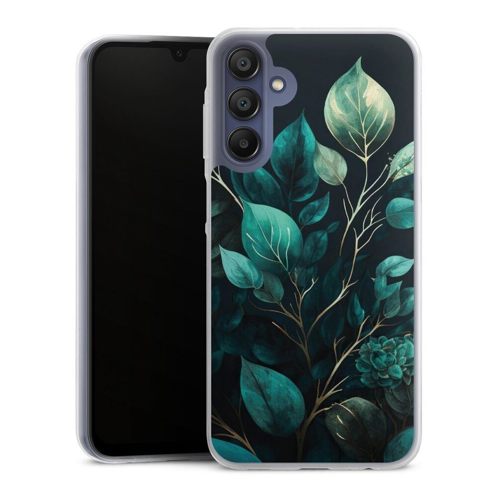DeinDesign Handyhülle Eukalyptus Blätter schwarz Eucalyptus Dark Background, Samsung Galaxy A15 5G Slim Case Silikon Hülle Ultra Dünn Schutzhülle
