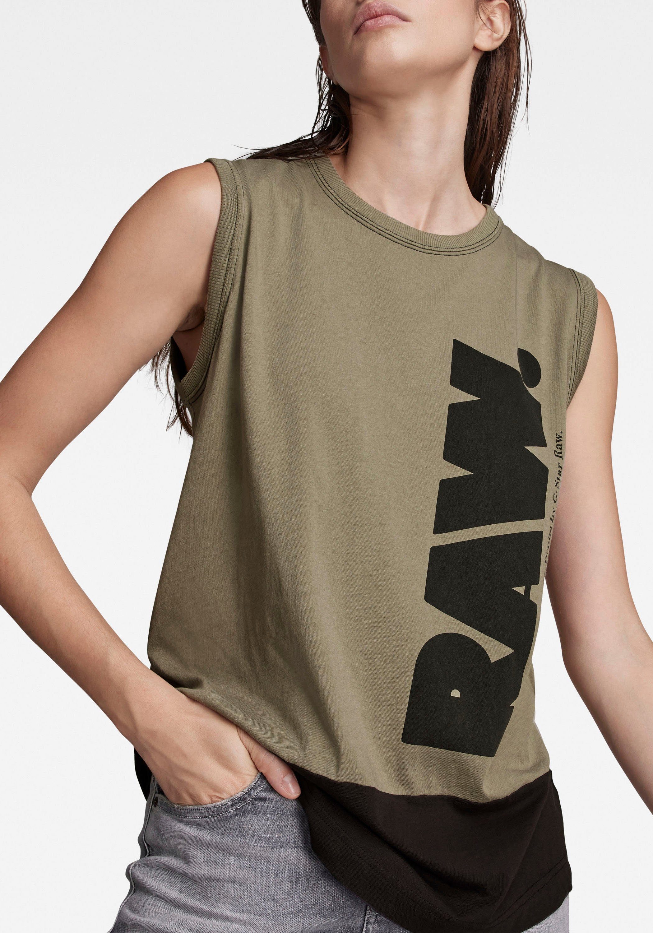G-Star RAW T-Shirt T-Shirt block color Lash Grafikdruck tank Logo shamrock/dk mti vorne (oliv/schwarz) black to