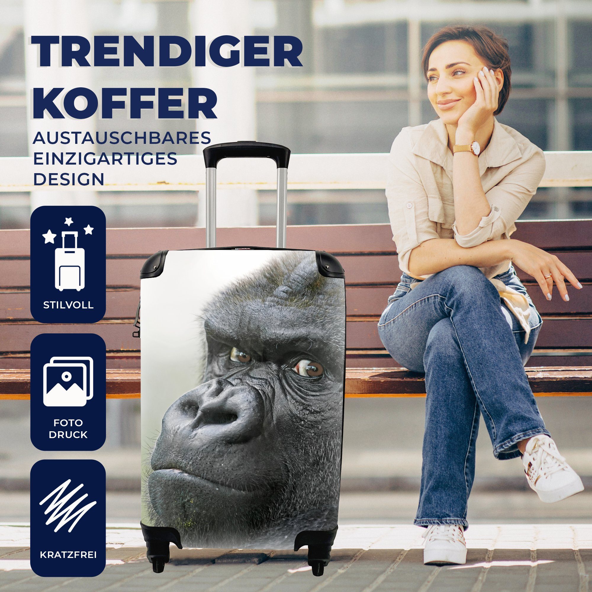 Rollen, Handgepäck Handgepäckkoffer MuchoWow Reisekoffer Gorilla, Reisetasche für erstaunlicher Ferien, rollen, mit 4 Ein Trolley,