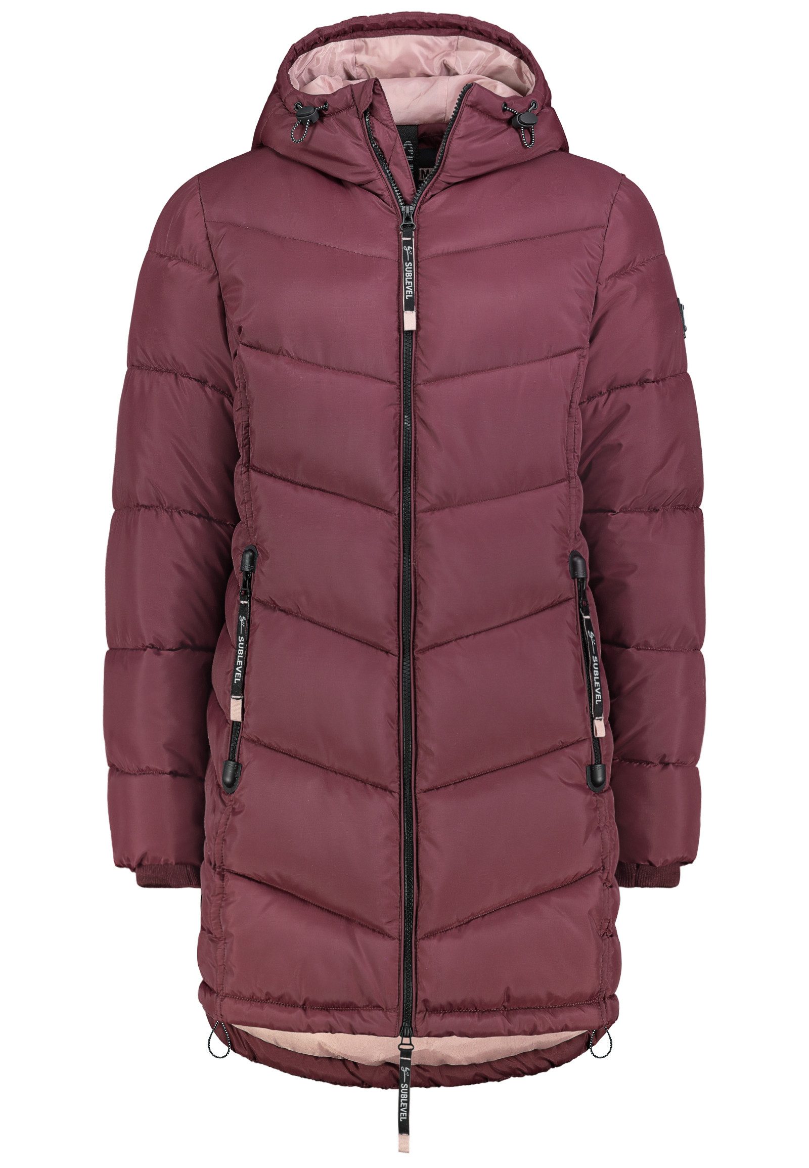 SUBLEVEL Winterjacke Steppdesign Reißverschlusstaschen Bequem für Damen (1-St) Gefüttert, Kapuze, Langarm, Einfarbig, Wasserabweisend