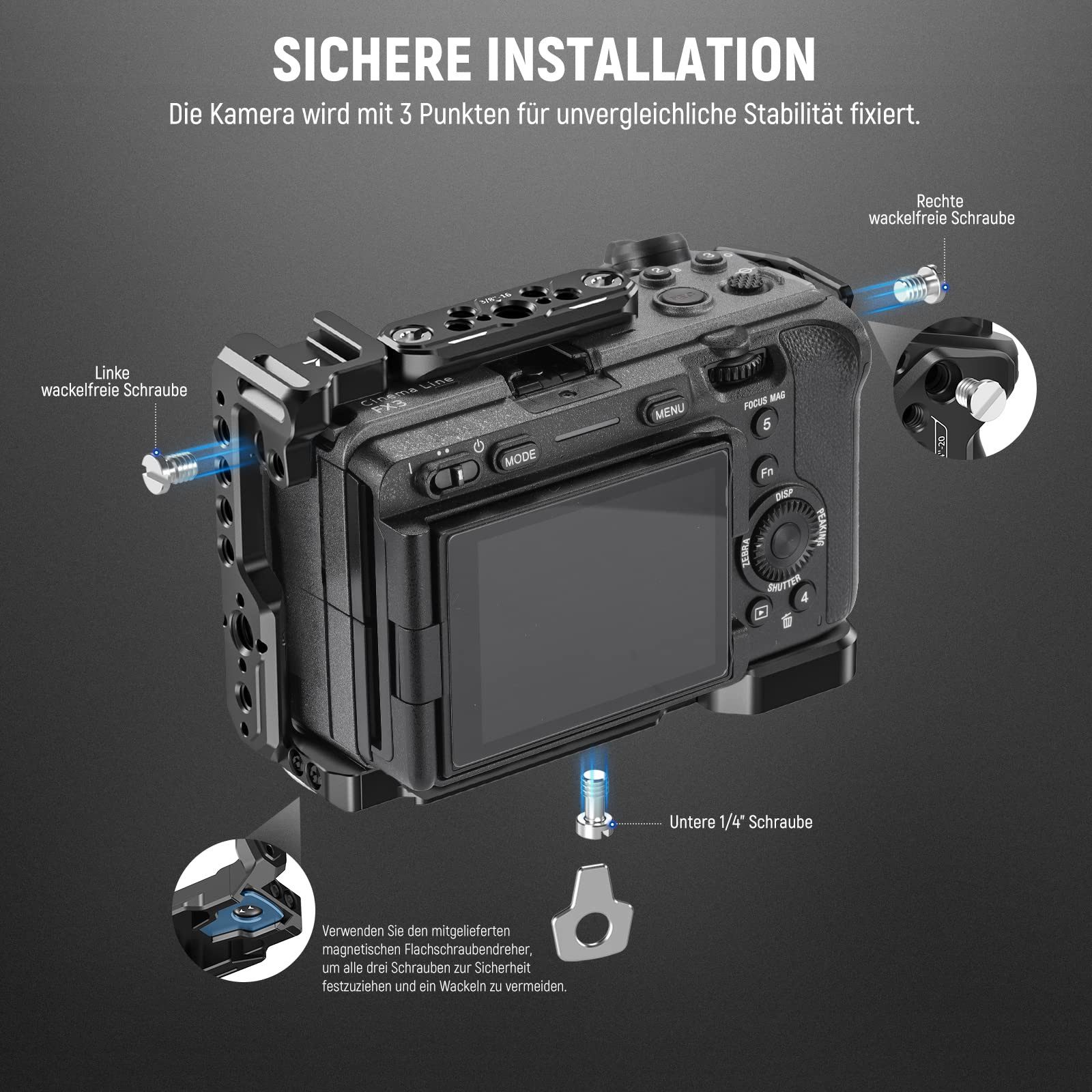 Neewer CA011 FX3/FX30 Cage Kamera Käfig mit NATO Schiene & HDMI Clamp Stativhalterung (Viele Befestigungsgewinde)