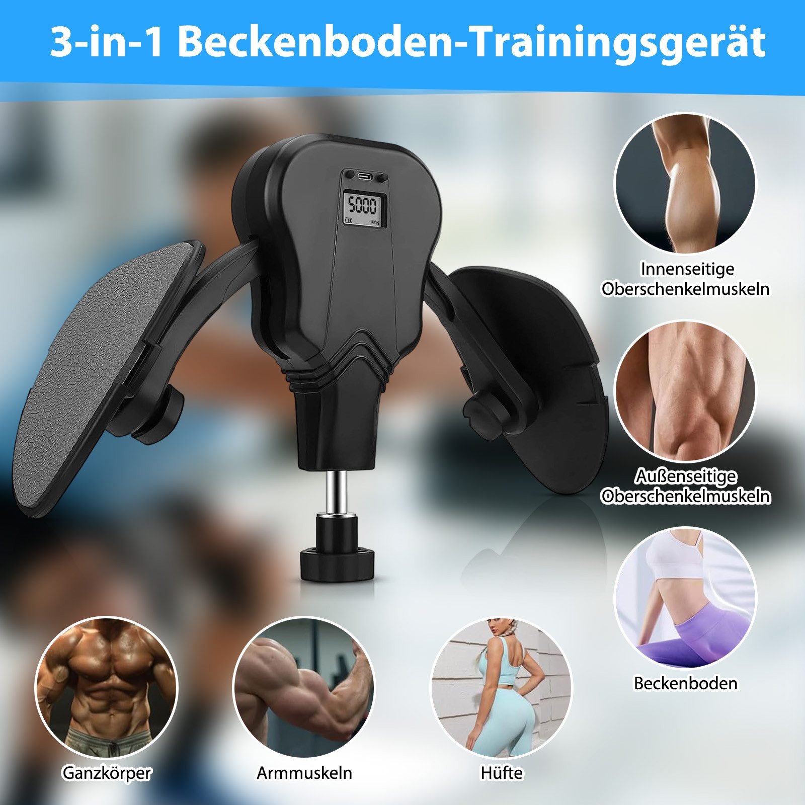 AKKEE Beckenbodentrainer Oberschenkeltrainer 20-60 kg einstellbarer Widerstand, Mit Zählfunktion