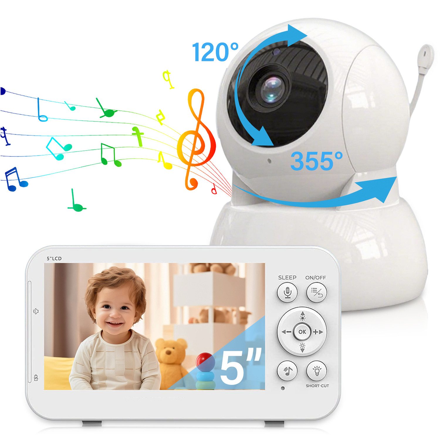 Video-Babyphone Extra Großer 5-Zoll-HD-LCD-Bildschirm-Baby- Kamera-Monitor