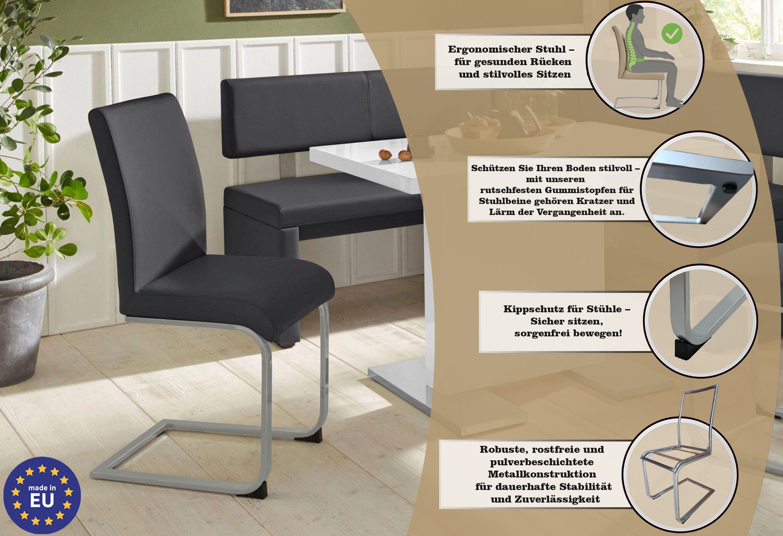 OTTO home Freischwinger Charissa (Set, 2 St), Bezug in verschiedenen Qualitäten, maximale Belastbarkeit 120 kg