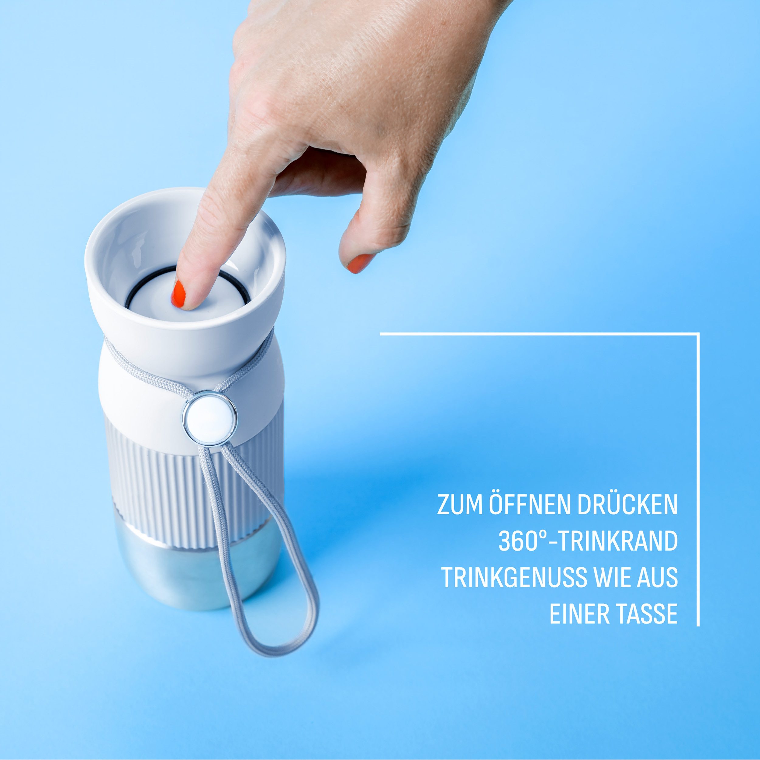 Emsa Thermobecher beYou Cup, 1-tlg., Edelstahl, Polypropylen, Silikon, 0,36 Liter, aromatischer Trinkgenuss, 100% dicht, mit Trageband