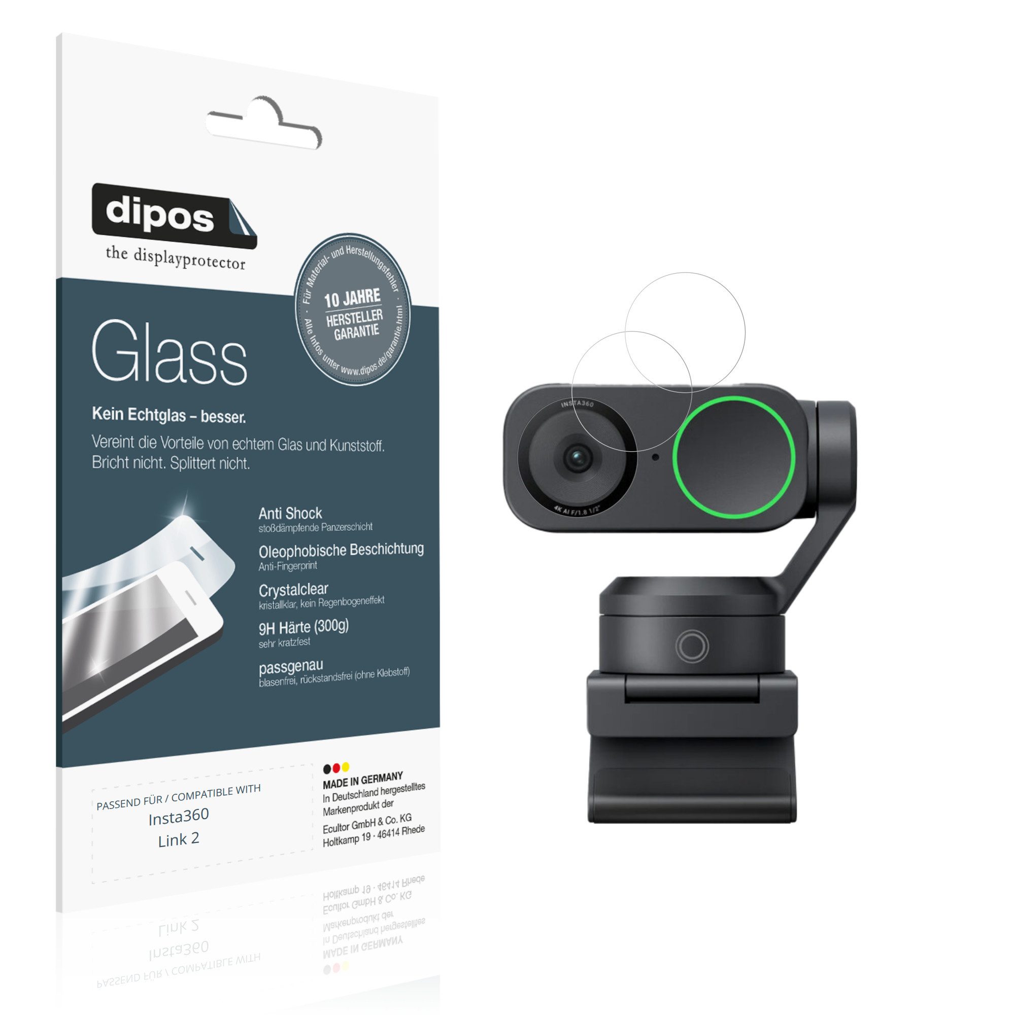 dipos Displayschutzfolie Schutzfolie für Insta360 Link 2, 2 Stück, Displayschutz Schutz Folie Made in Germany