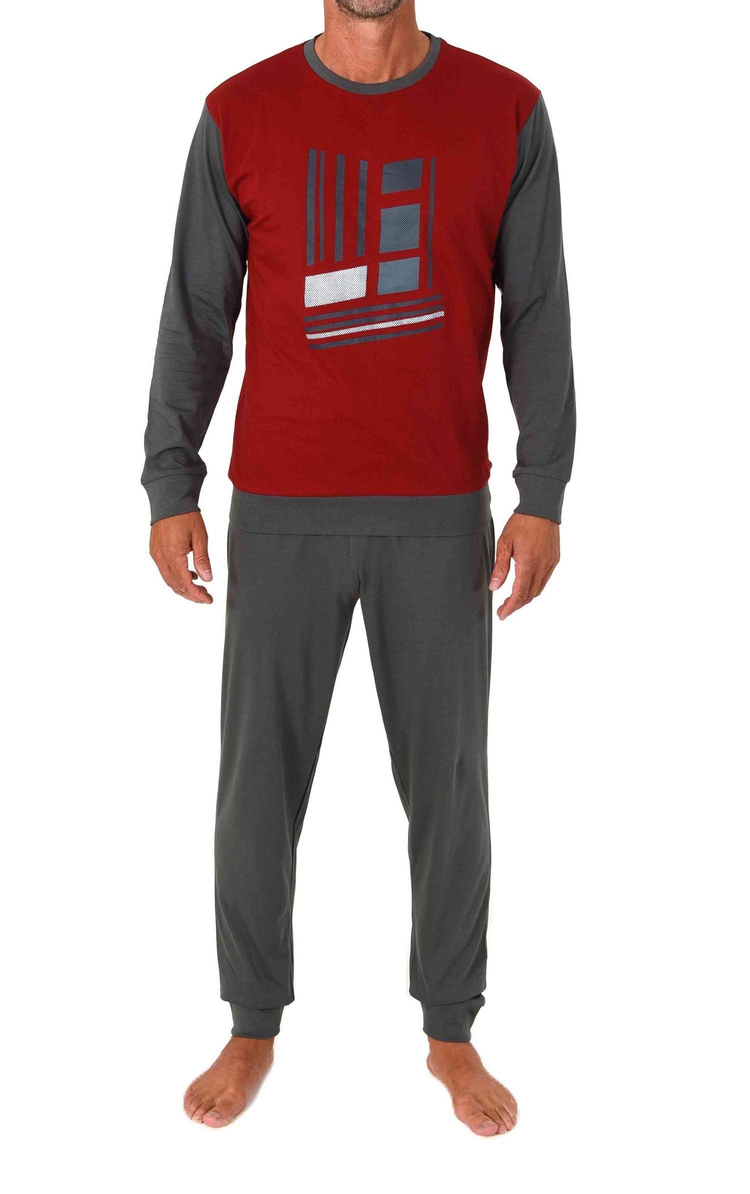 Normann Pyjama Normann Herren langarm Schlafanzug mit Bündchen und edlen Frontprint