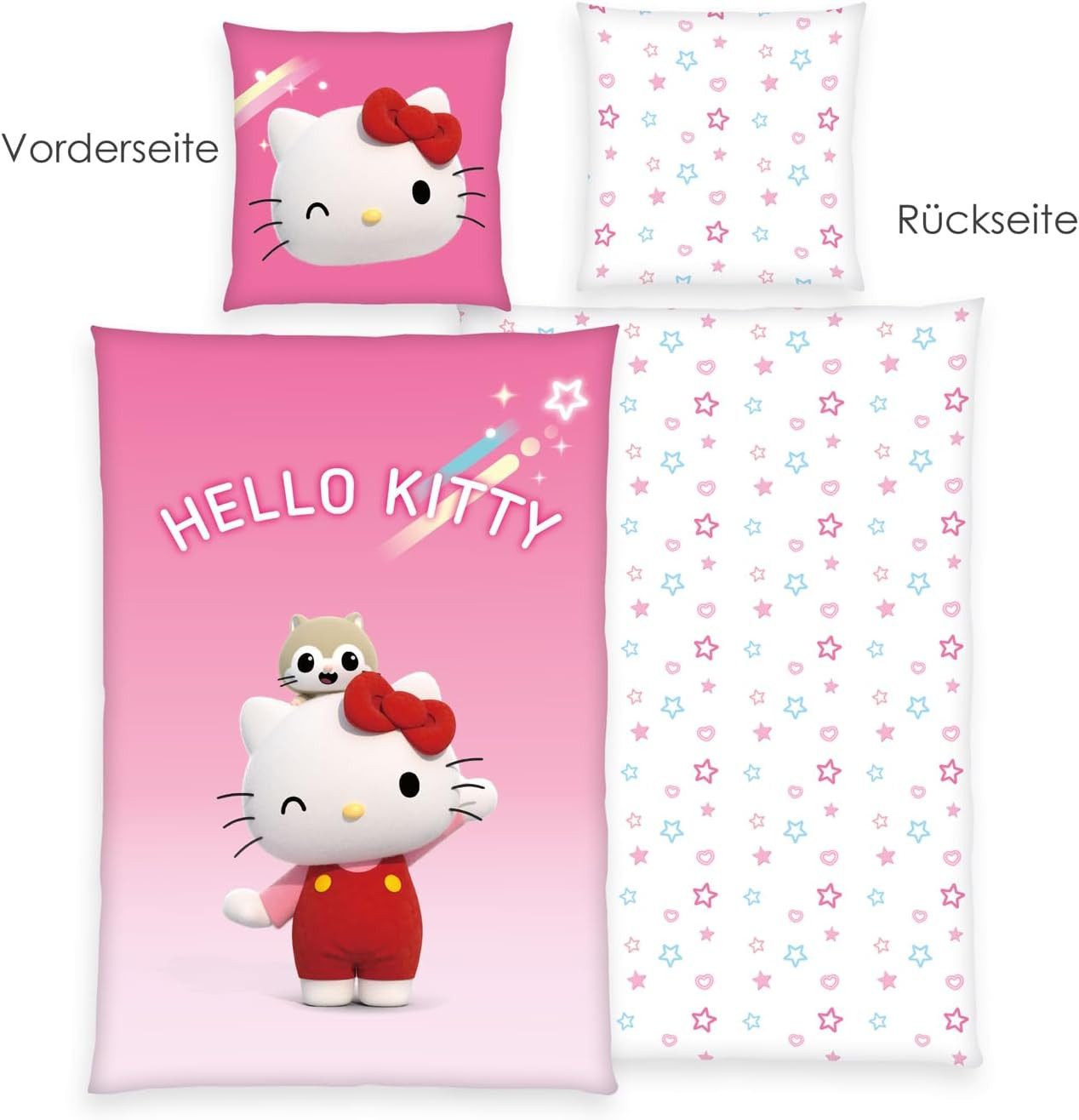 Herding Bettwäsche Hello Kitty - Wende-Bettwäsche-Set, 135x200 & 80x80, Baumwolle, 100% Baumwolle – Bild 2 von 5