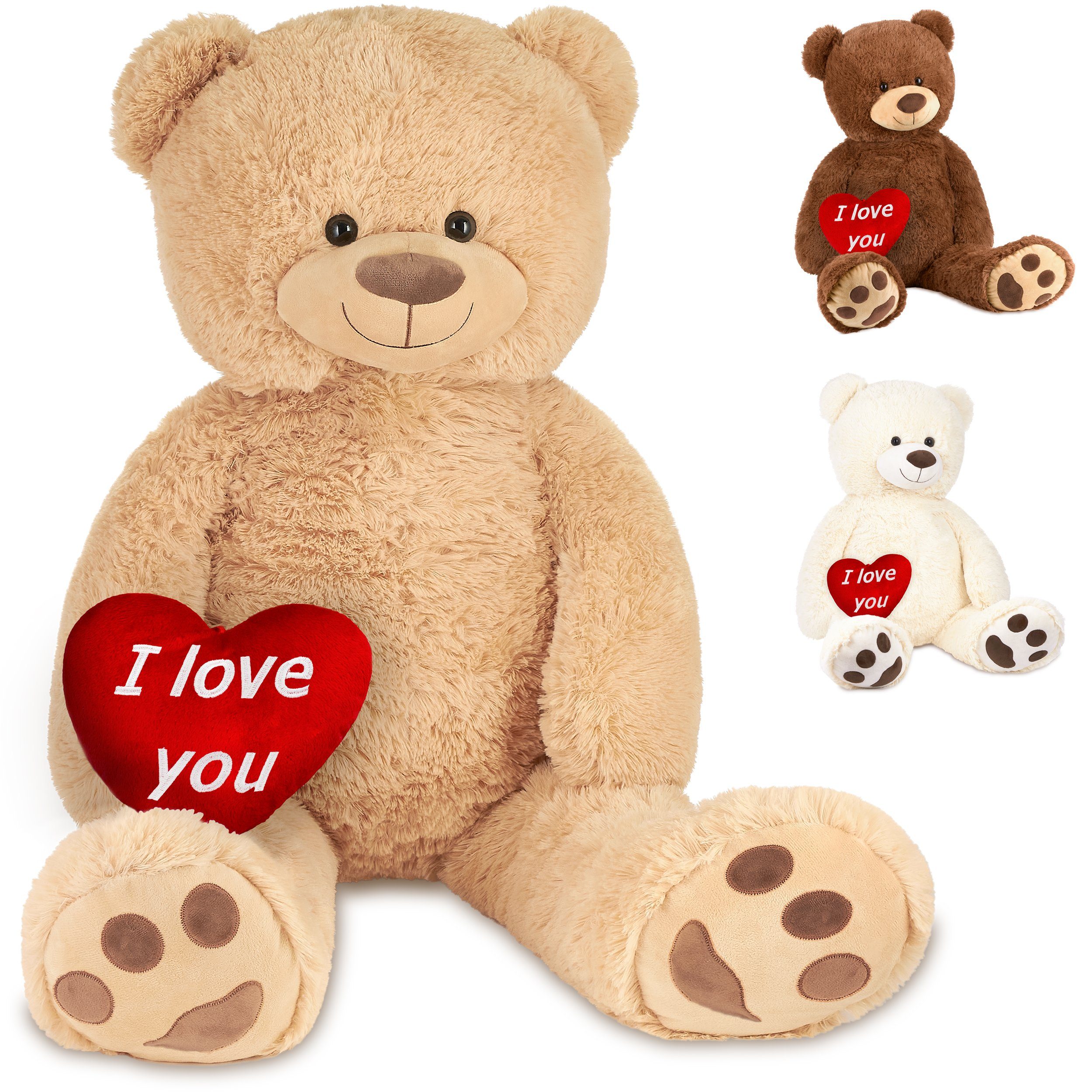 BRUBAKER Kuscheltier XXL Teddybär 100 cm groß mit Herz I love you (1-St), großer Teddy Bär, Stofftier Plüschtier